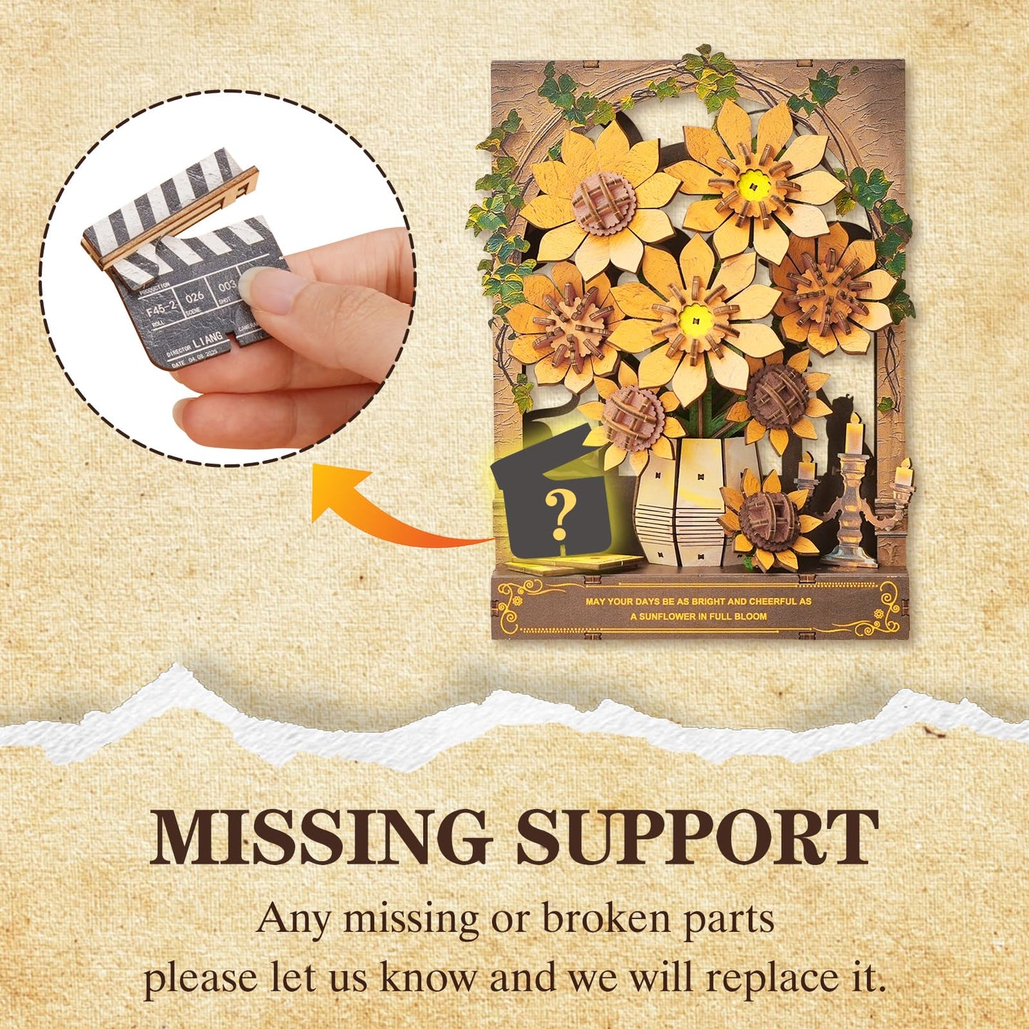 Cutywood 3D Wooden Puzzles for Adults - Sunflower 3D Art Wall Decor with LED Light, DIY Wooden Flowers Model Kit Building Set Crafts for Adults to Build Ideal Creative Gift for DIY Lovers