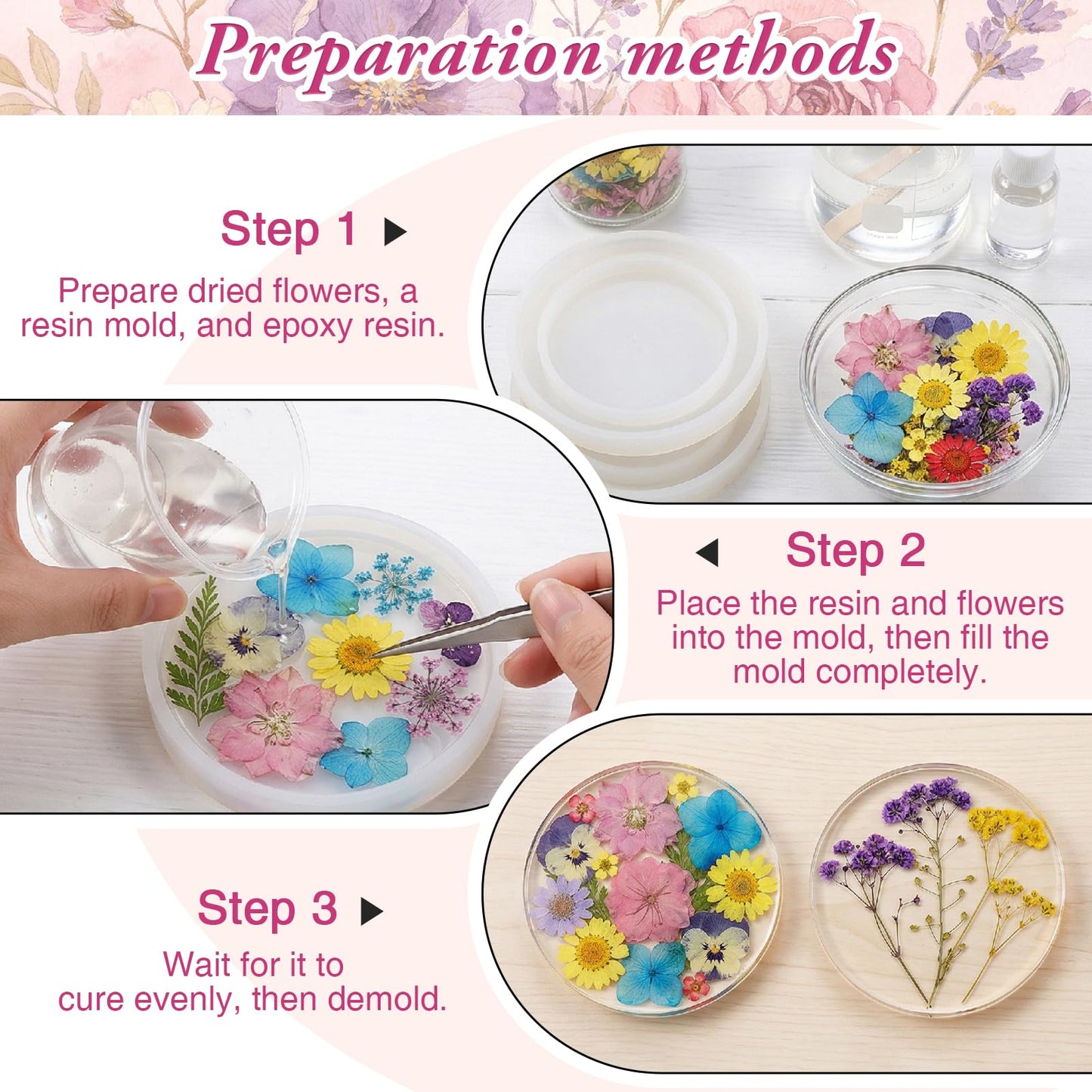 Ovveroche 72 PCS Dried Pressed Flowers 52 Butterflies Stickers 6 Stainless Steel Tweezers Bulk DIY Craft Kit for Resin Jewelry Soap Candle Making Scrapbooking Bookmark Nail Decor