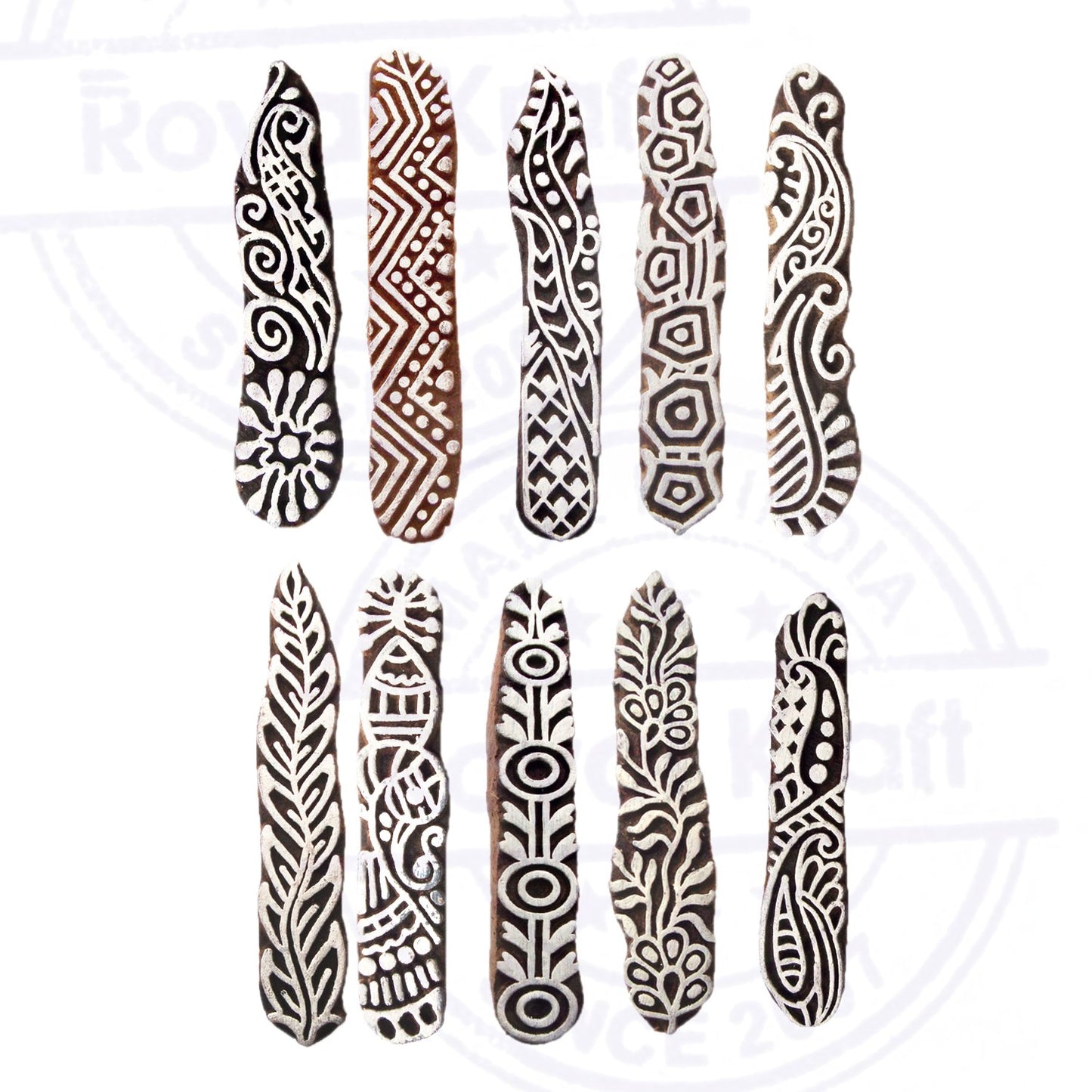 Royal Kraft Textile Wooden Blocks Innovative Border Design Printing Stamps (Set of 10) Htag2160
