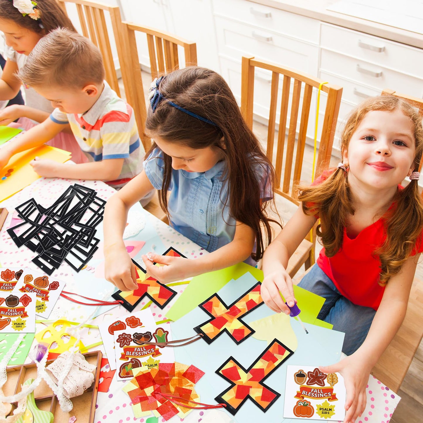 Chiisong 24 Sets Fall Blessings Crafts Kit DIY Tissue Paper Sign Crafts for Back to School Fall Harvest Thanksgiving Religious Christian Party Fun Home Actives