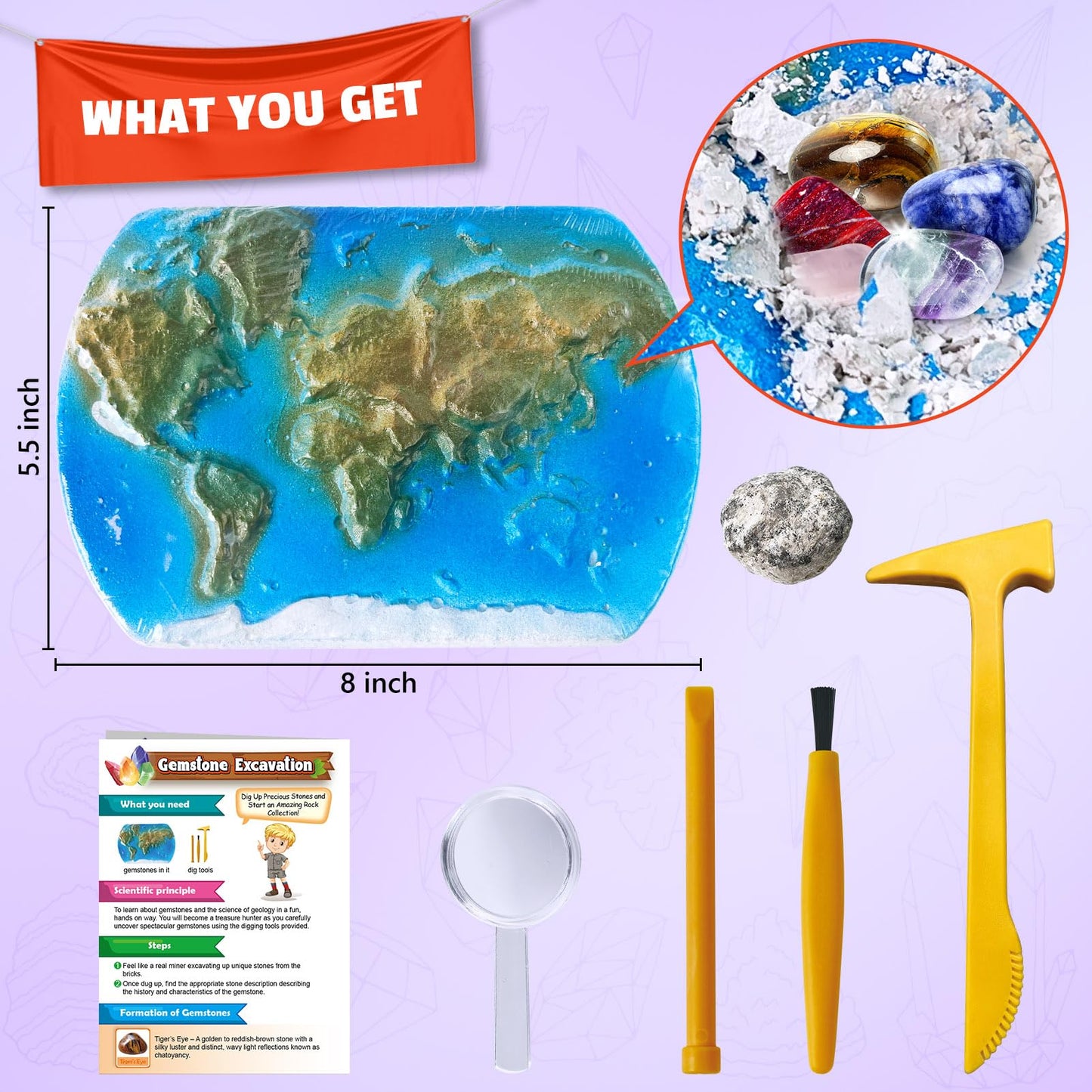 UNGLINGA Gemstones Excavate Gem Rock Dig Kit for Kids Boys Girls Birthday Gifts Ideal - 15 Different Real Gem Stones & Fossils Excavation Set with Dig Tools, Educational Geology Science S.T.E.M Toys