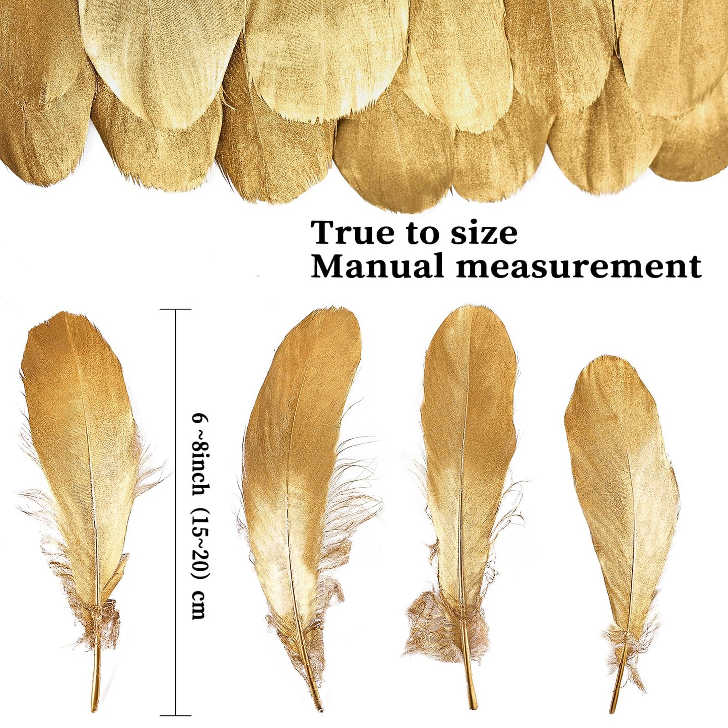 FeelfunFeather 120pcs Gold Goose Feathers 6-8 Inch 15-20cm Decorative Natural Goose Nagoire Feather Bulk for DIY Crafts Cosplay Wedding Party Christmas Halloween Home Decoration