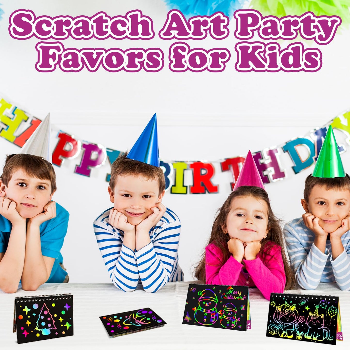 HXDOGSP Scratch Art for Kids: 24 Pack Rainbow Scratch Paper Party Favors - Art Crafts Notebook Suitable for Birthday Gifts/School Crafts Kit/Classroom Prizes for Girls and Boys Aged 4-12