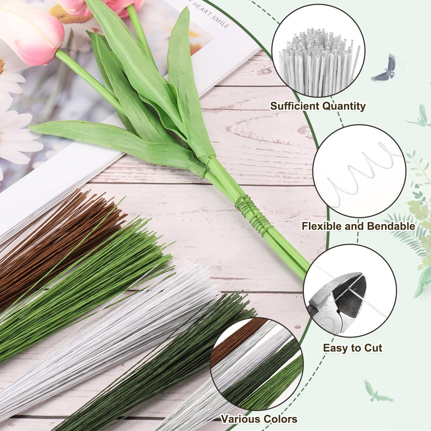 PATIKIL 120 Pcs 20 Gauge Floral Wire, 14 Inch Floral Stem Flower Paper Wrapped Wires for Flowers Crafts Bouquet Arrangement Supplies Wreath DIY Projects, White