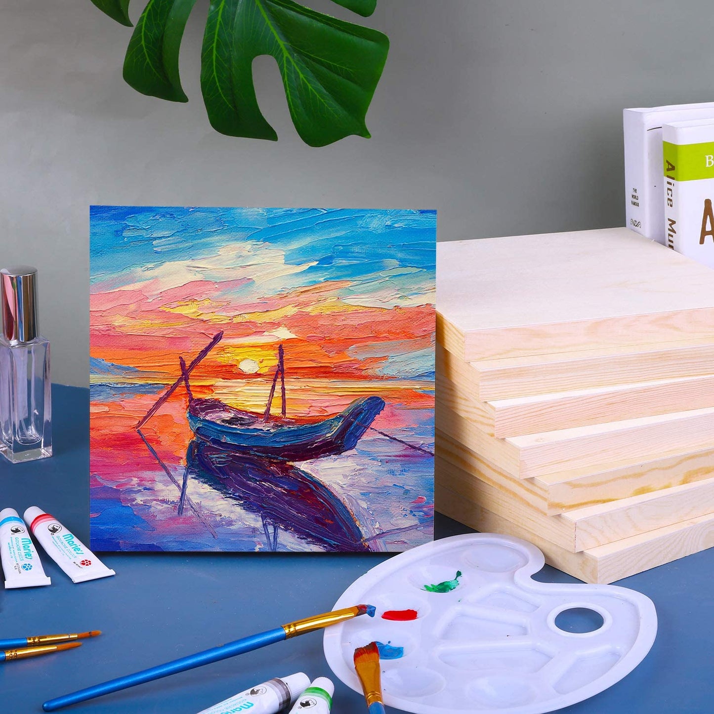 ADXCO 8 Pack Wood Panels 8 x 8 Inch Unfinished Wood Canvas Wooden Panel Boards for Painting, Pouring, Arts Use with Oils, Acrylics