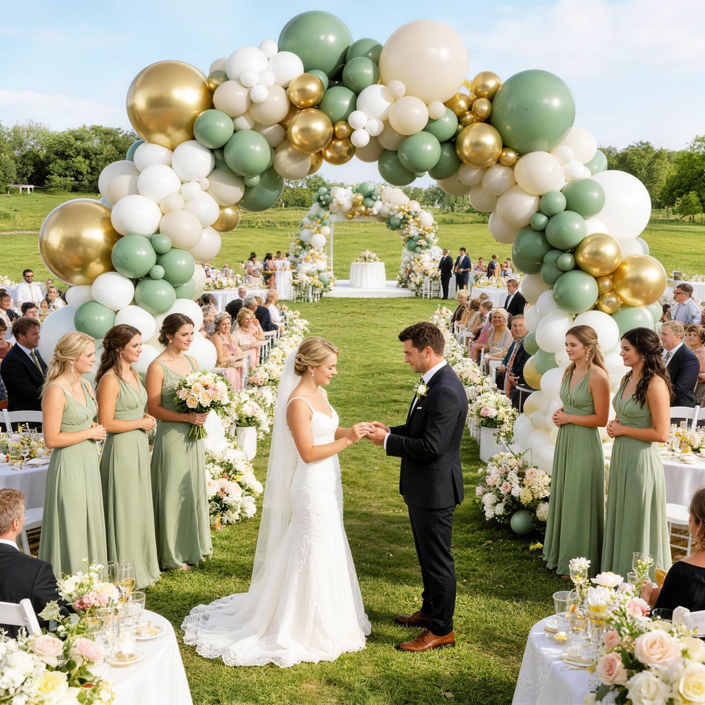 KARLURE Sage Green Balloon Arch Kit Garland with Retro Green White Sand Gold Balloons for Baby Shower Baby In Bloom Wedding Birthday Neutral Rustic Boho Botanical Greenery Wild Decor Party Decorations