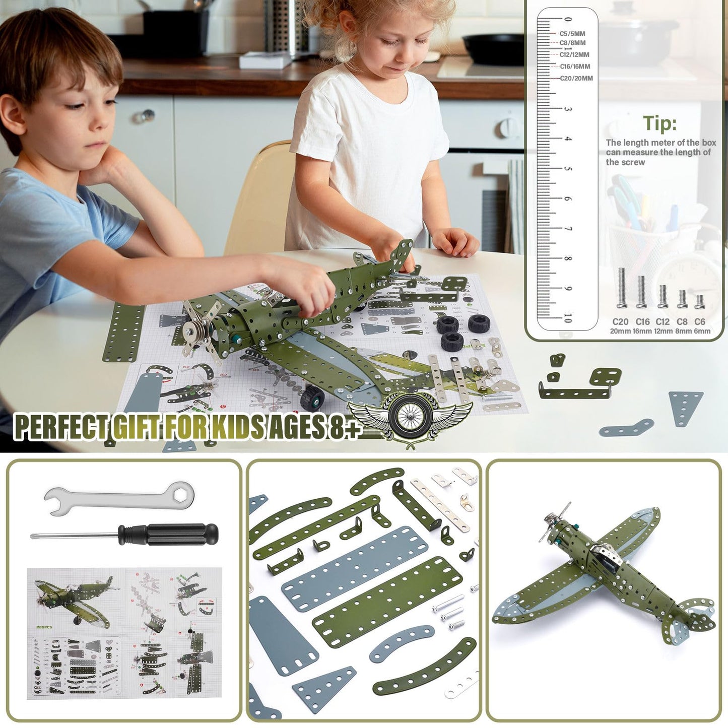 LILCRUIBAO STEM Projects for Kids Ages 8-12 12-16, 258 Pieces Erector Sets Airplane Model kit, Model Aircraft Metal Building Toys Birthday for 10-14 Year Old and Up Boys Girls Adults