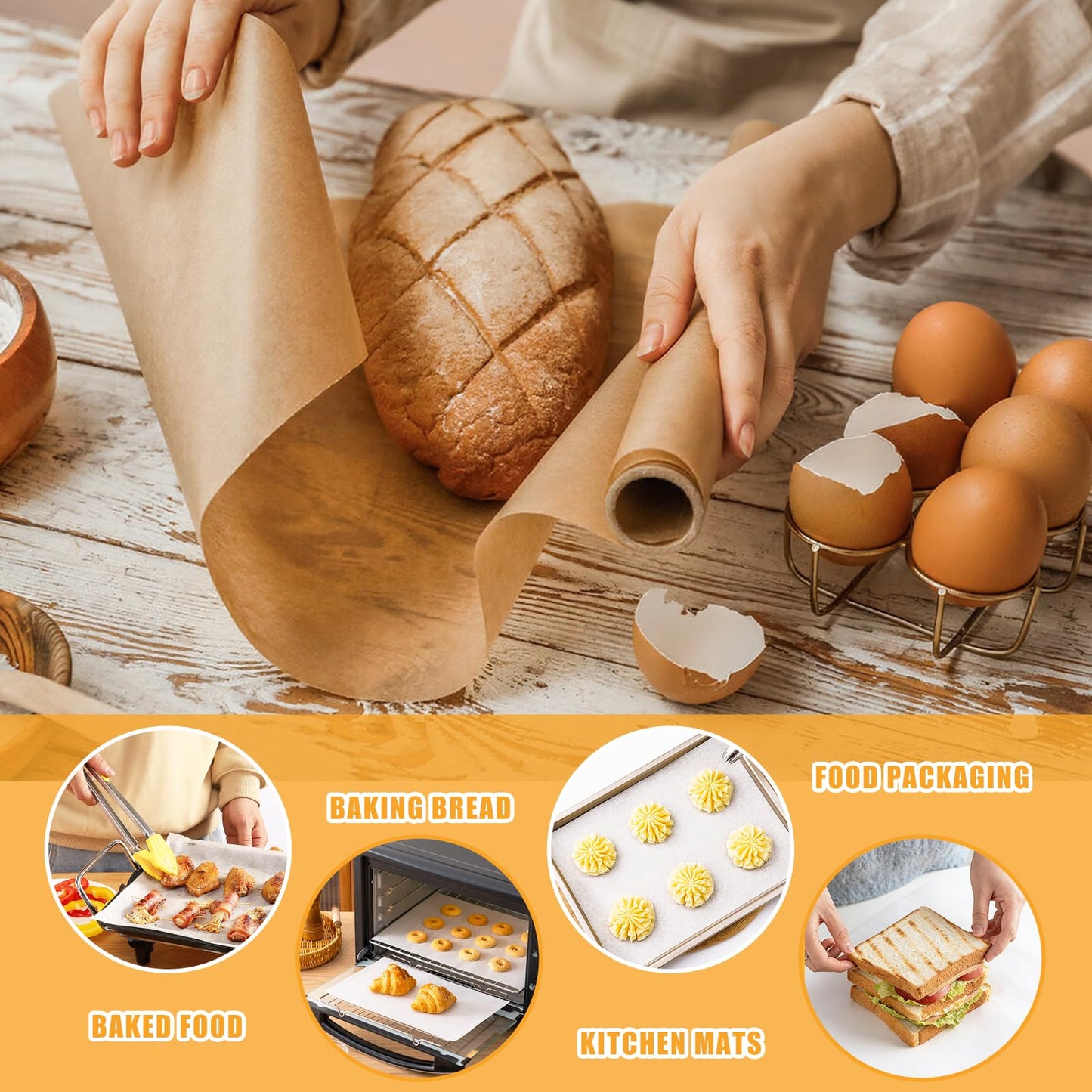 Parchment Paper Roll, 3 Boxes 12"x33ft Air Fryer Paper Liner Total 99′, Parchment Paper for Baking, Non-Stick Baking Paper with Cutter Oil Proof Heat-resistant for Cooking Grilling Steaming Brown