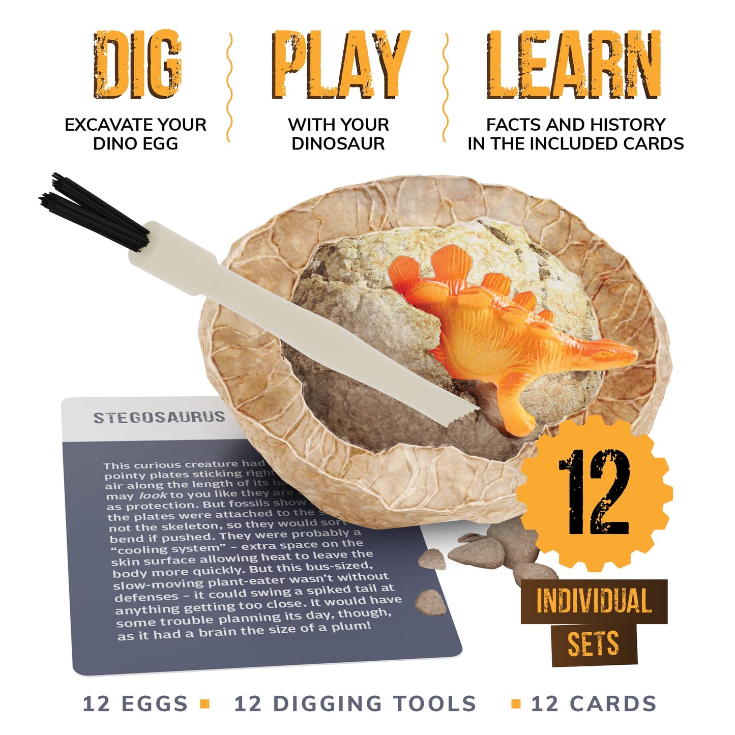 Dan&Darci Dig a Dozen Dino Egg Kit for Kids - Easter Basket Stuffers - Dinosaur Toys Gift 3-12 Year Old - 12 Eggs & Surprise Dinosaurs - Science STEM Activities - Boy Toy Party Gifts for Boys & Girls