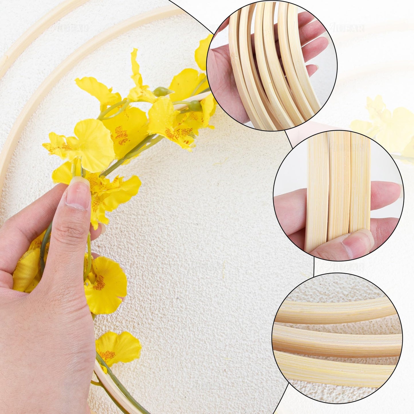 AUEAR, 12 Pack Wooden Bamboo Floral Hoop 3 Sizes Macrame Rings Dream Catcher Craft Hoops Ring for DIY Wedding Wreath Wall Hanging Catchers Crafts (8 Inch/10 Inch/12 Inch)