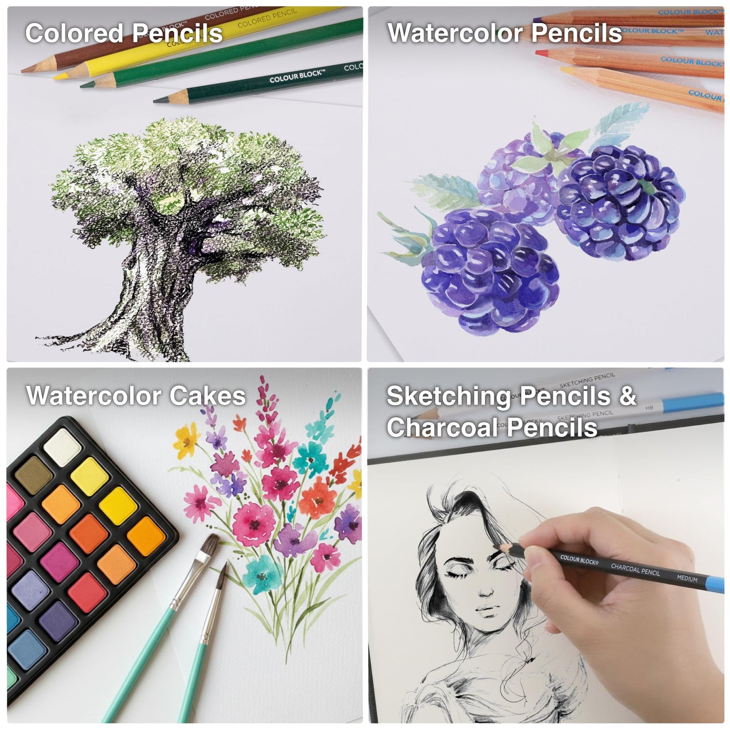 COLOUR BLOCK 181-Piece Mixed Media Art Set in Wooden Case for Drawing Sketching Painting, Soft Oil Pastels, Acrylic Watercolor Paints, Pencils, Art Supplies Kit for Artists, Professional, Adults, Beginner