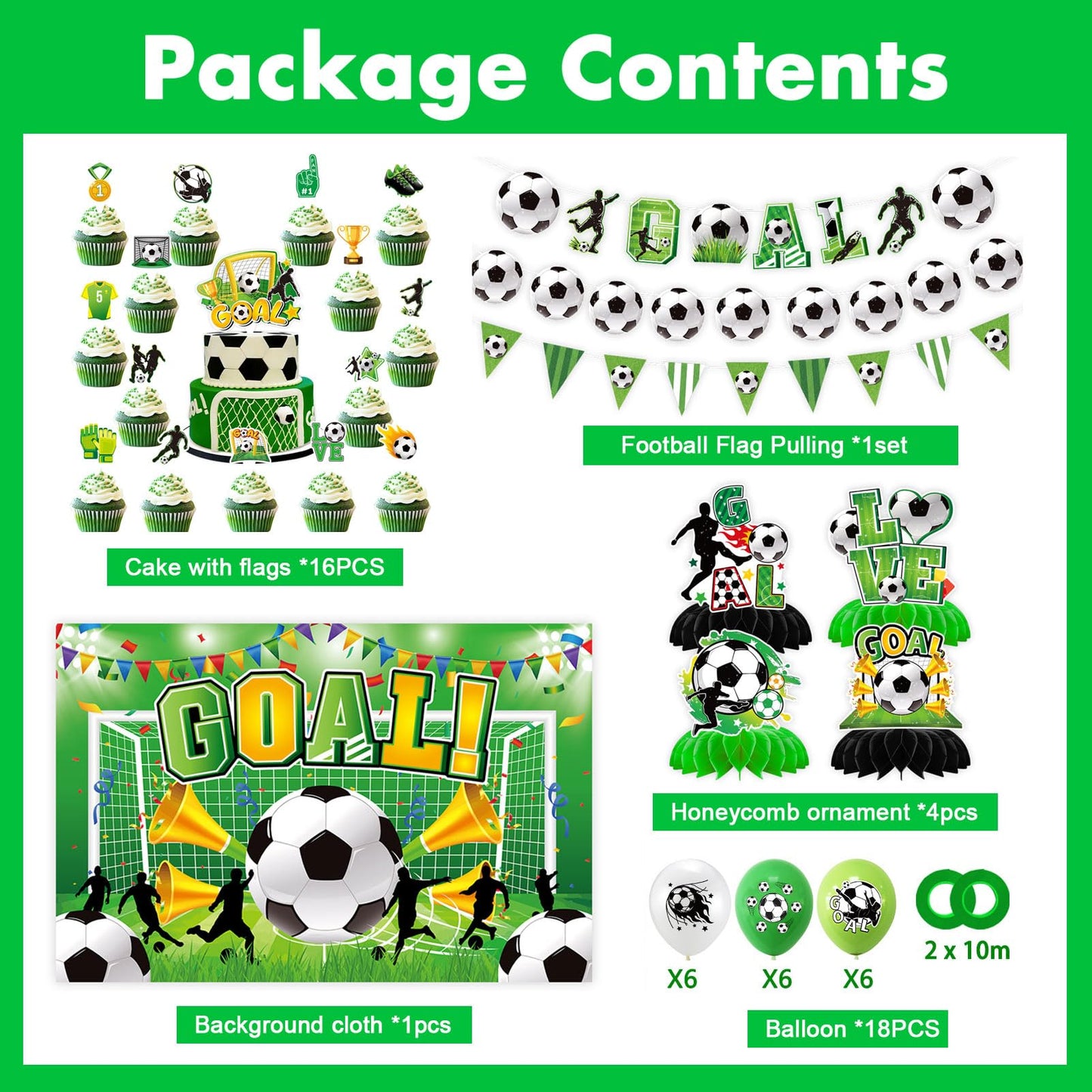 42 Pcs Soccer Party Decorations 2026- Football Watch Party Decorations Soccer Fan Celebration Kit with Backdrop, Banner, Balloons, Honeycomb Centerpieces & Cupcake Toppers for Global Soccer Event