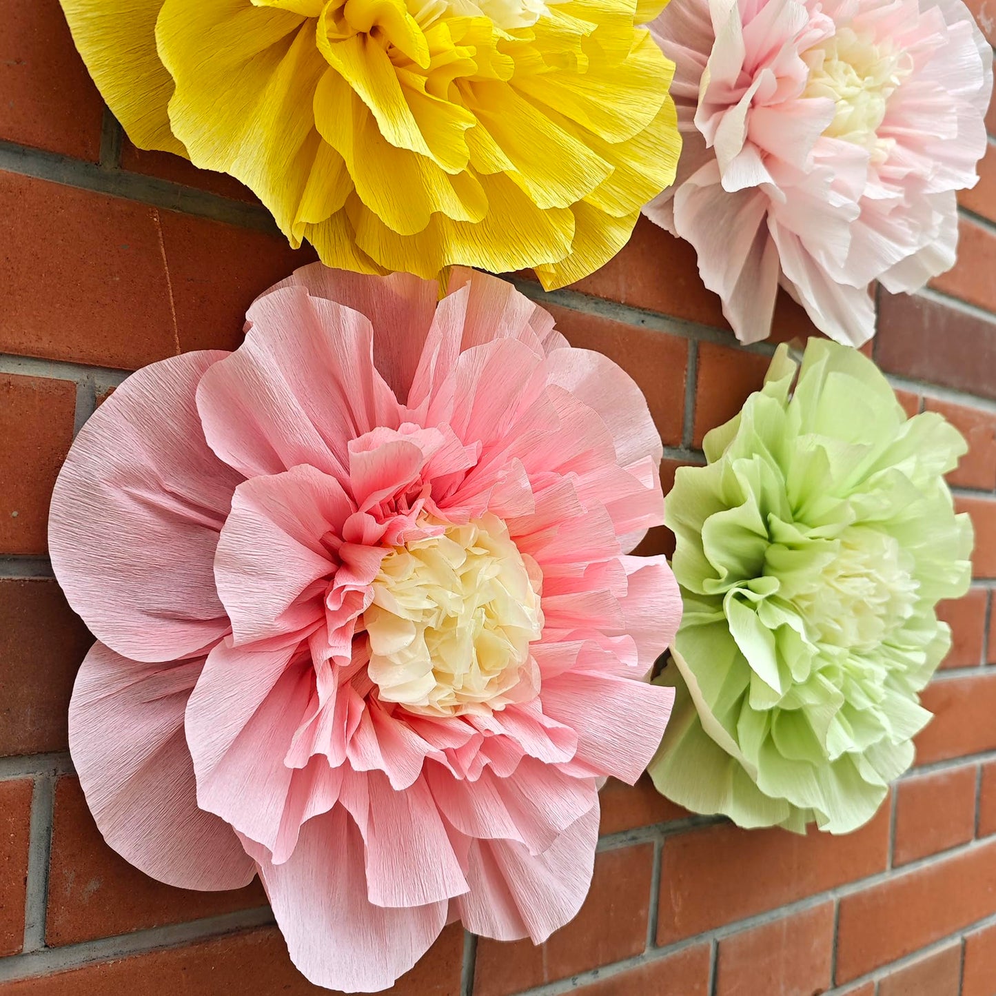 Mybbshower Crepe Paper Flower for Wall Psprt Pom Pom Decor Girls Birthday Party Backdrop Baby Shower Nursery Room Decoration Pack of 4 (Blush Yellow Mint)