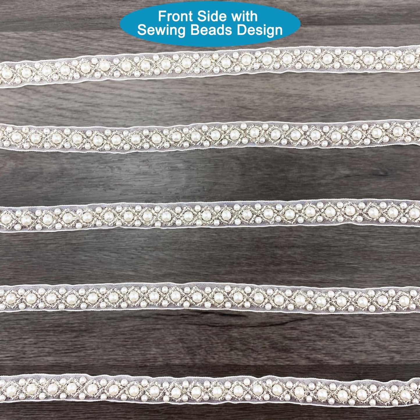 BETITETO 3Yards Pearl Beaded Trim Lace Ribbon Trimming Edge Embellishments for Sewing Bridal Dress Party Clothes Wedding Decoration Fabric Crafts DIY (Ivory Ribbon)