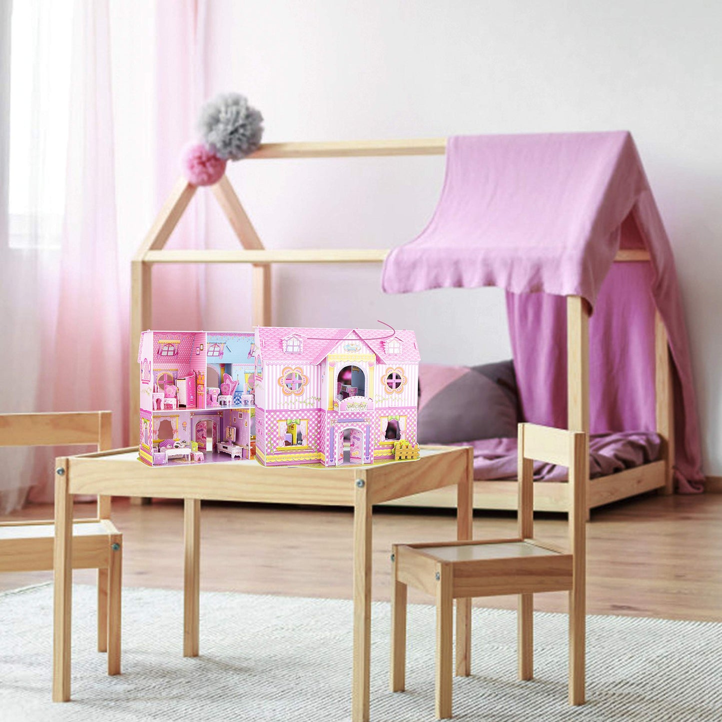 WISESTAR Large Princess Castle 3D Puzzles Model Dollhouse Kits for Girls, 92PCS Fairytale House with Furniture, Educational Toy Birthday for Kids and Adults Fit for Kids Over 8 Years