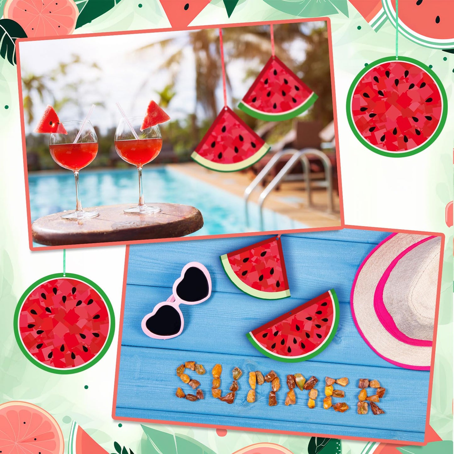 Motipuns 24 Set Summer Crafts Tissue Paper Craft Kits DIY Luau Hanging Ornament Cutouts Supplies Make Your Own Hawaiian Tropical Decorations for Summer Classroom Home Party Decor(Watermelon)