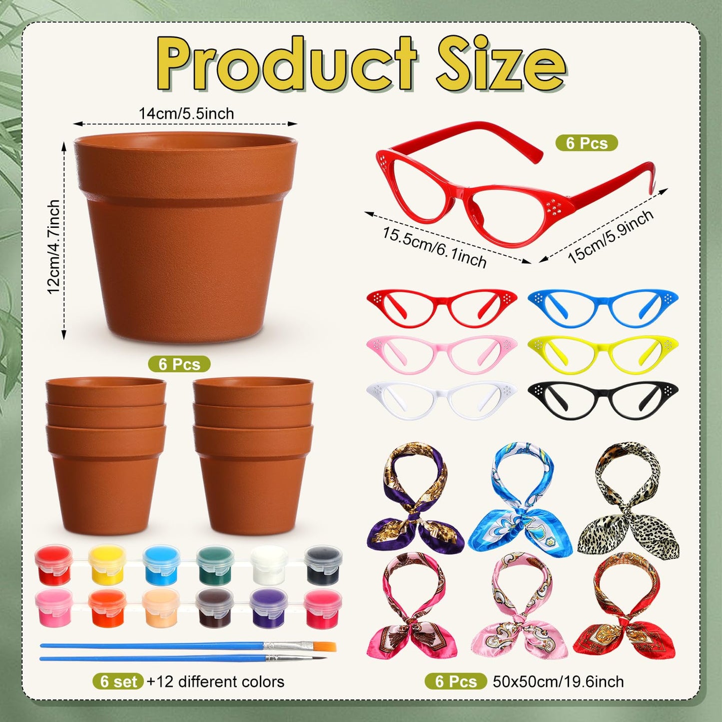 Sliner 6 Set Cute Face Flower Pot Head Planter Funny Plant Pots Painting Kit Include Glasses Silk Scarf Acrylic Paint Glasses Flower Sister Planter Adults Art Painting Spring DIY Crafts