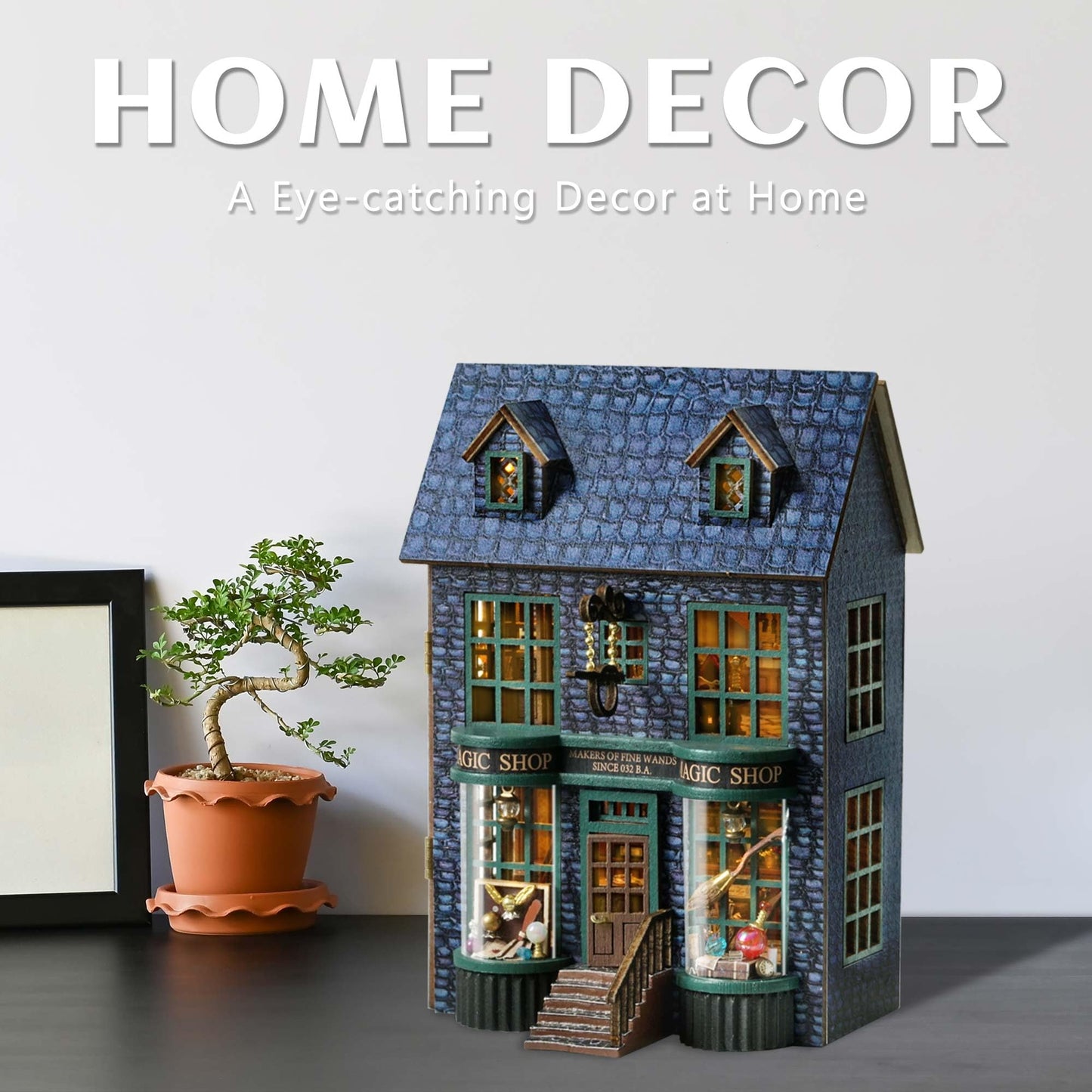 Kisoy DIY Miniature House Kit, Tiny House Building Kit with Furniture and LED Light for Adults and Teens, DIY Mini House Craft Kit, Decorations/Gifts for Family and Friends(Magic Shop)