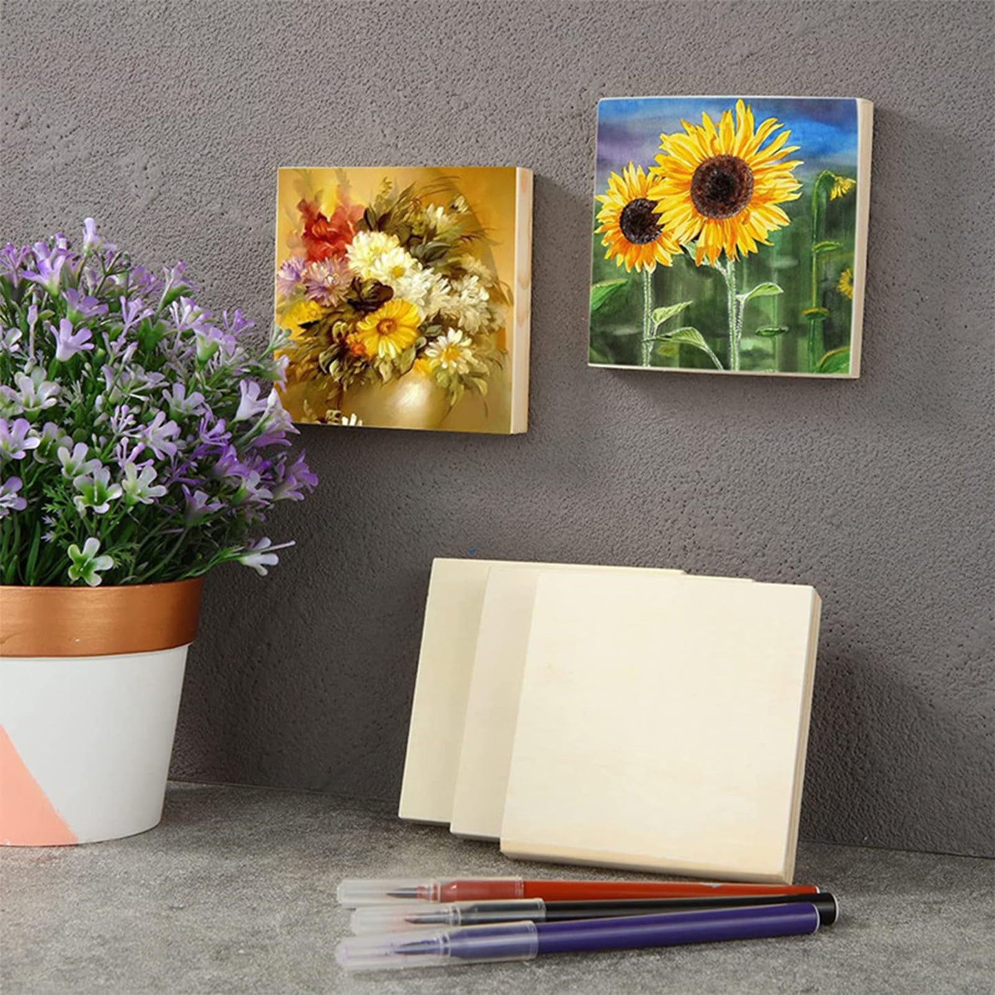 Voittozege 16 Pack Unfinished Wooden Canvas Board 4 x 4 Inch Square Wood Panels, Blank Canvas Cradled Painting Panel Boards for Painting Pouring Drawing Burning and DIY Craft Projects