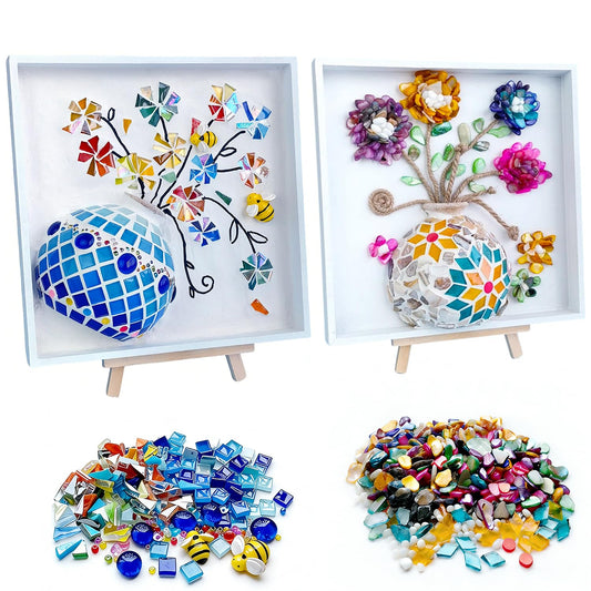 A&H Zier 2 Sets DIY Mosaic Vase Painting Kit with Cream Glue – Handmade Artwork for Adults, Complete Arts and Craft Kits for Home Decoration & Gift Making (2, Blue&Yellow)