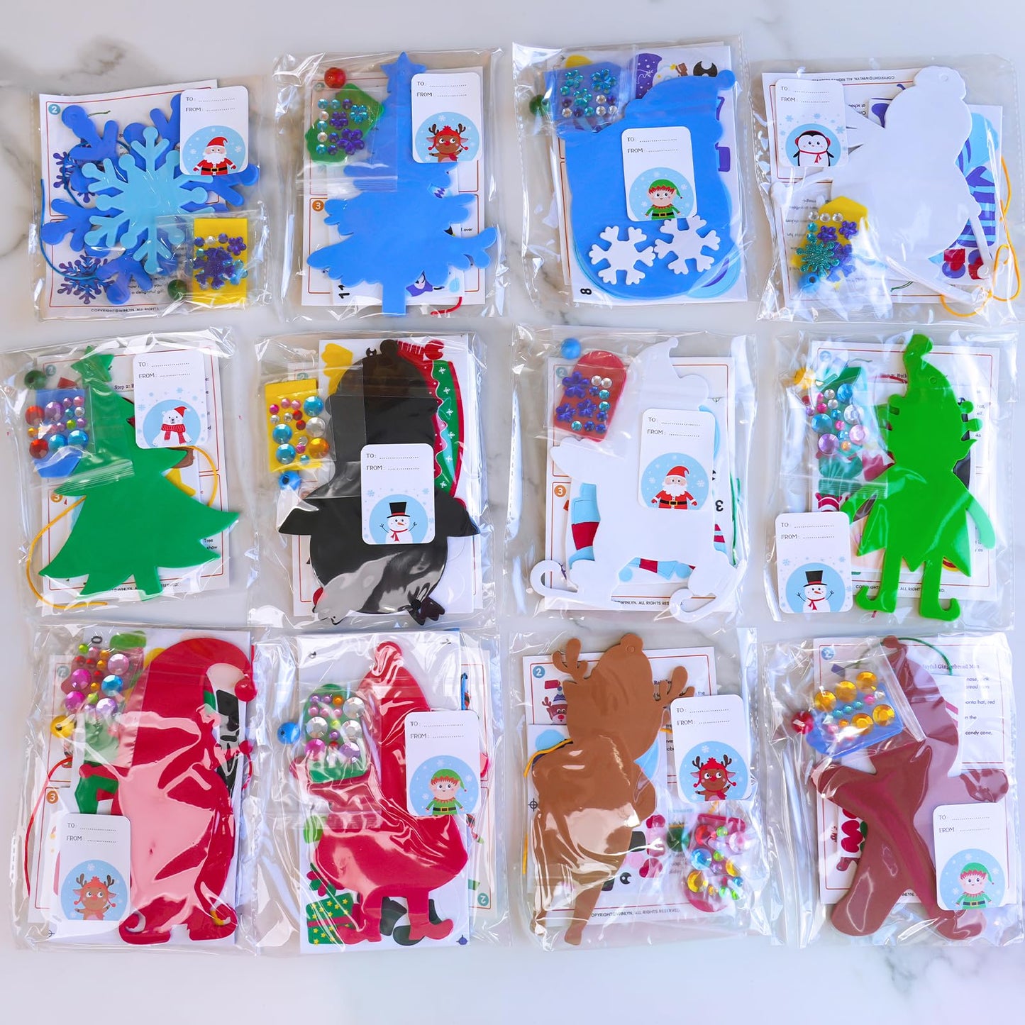 Winlyn 24 Sets Holiday Decorations DIY Christmas Tree Ornaments Winter Crafts Kits Foam Snowflake Penguin Snowman Foam Stickers for Kids Holiday Seasonal Gift Home Classroom Activities Party Favors