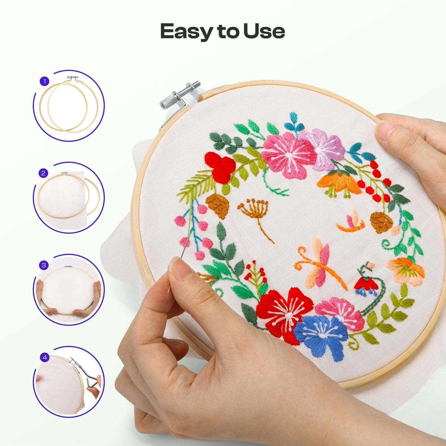Caydo 6 Pieces 8 Inch Embroidery Hoop with Metal Screw, Round Embroidery Hoops Set, Adjustable Bamboo Cross Stitch Hoop Ring, Embroidery Frames for Art Craft Sewing, Home Ornaments
