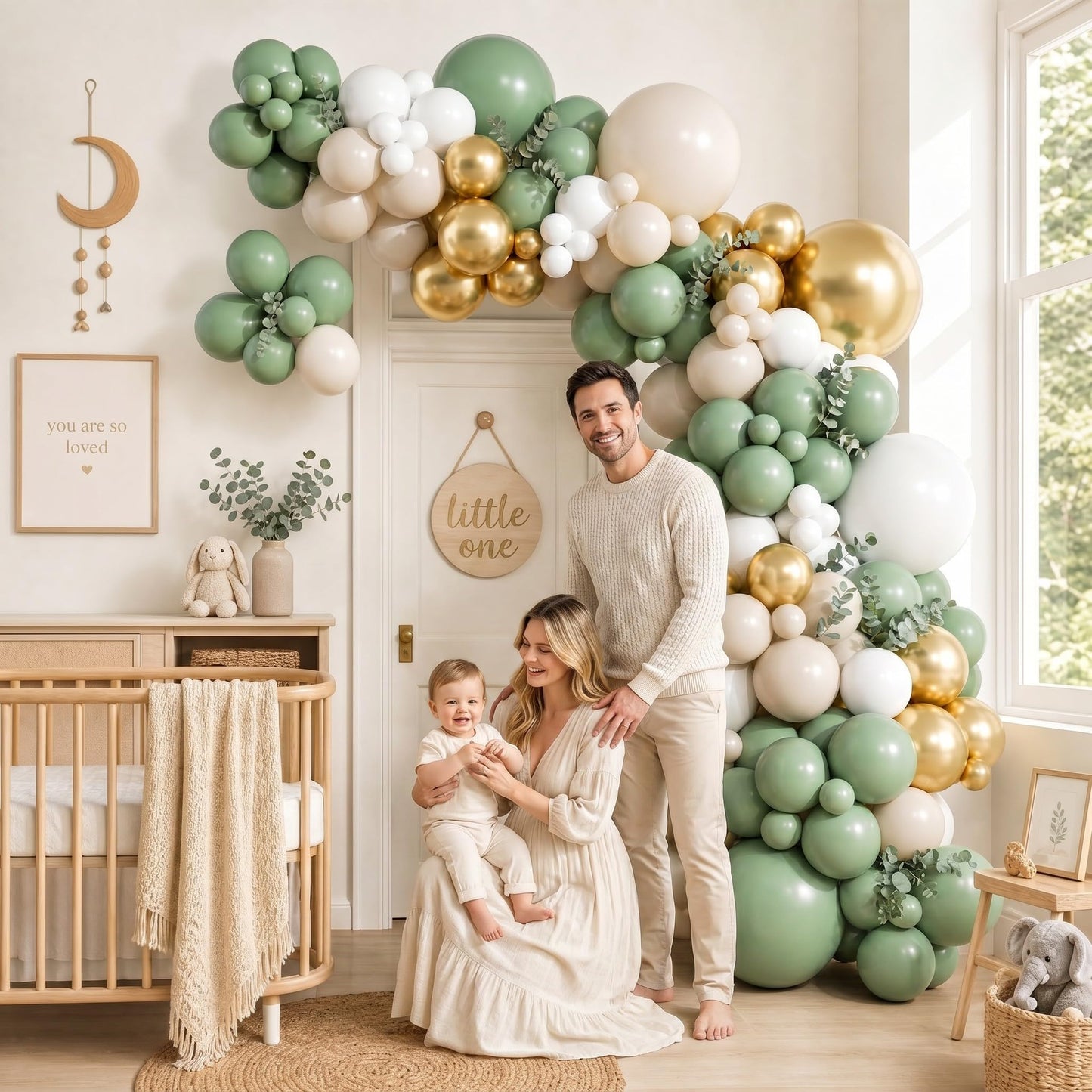 KARLURE Sage Green Balloon Arch Kit Garland with Retro Green White Sand Gold Balloons for Baby Shower Baby In Bloom Wedding Birthday Neutral Rustic Boho Botanical Greenery Wild Decor Party Decorations