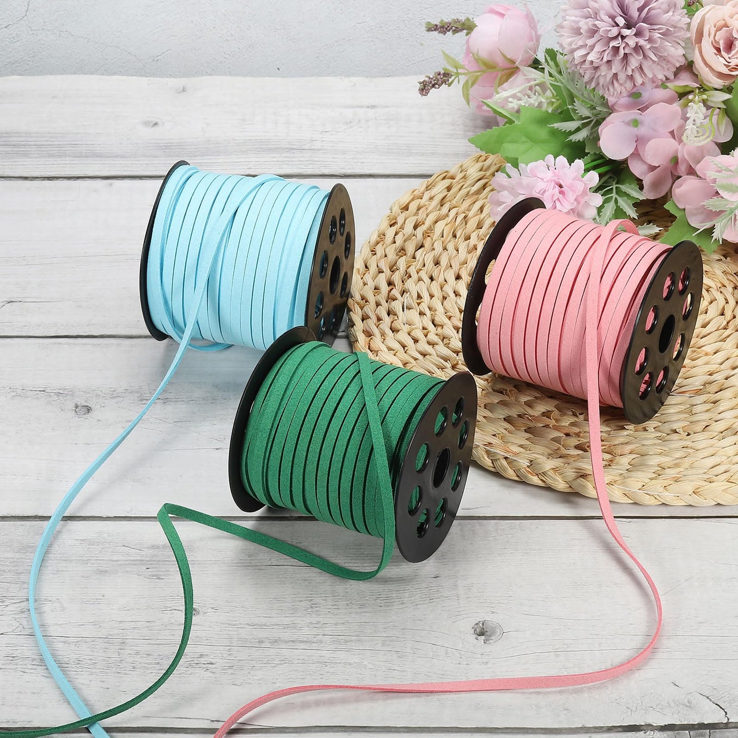 PATIKIL Flat Suede Leather Lace, 5mm x 50 Yard Faux Suede Leather Cord DIY Supplies for Necklace Bracelet Beading Jewelry Making Tassels Art Crafts, Dark Green