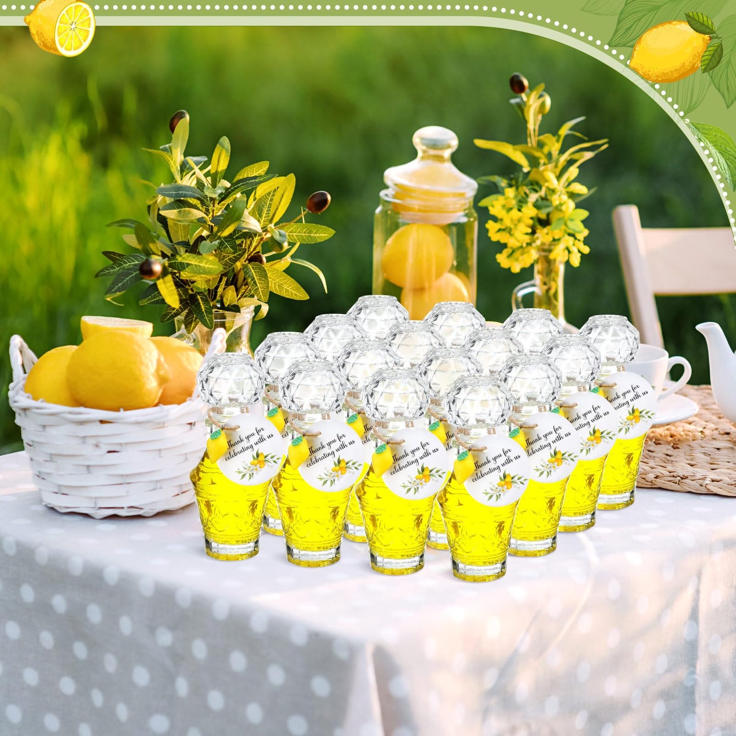 Chuangdi 16 Sets Mini Limoncello Glass Bottles Limoncello Bottles with Labels 1.7 oz Lemon Pendants Lemon Party Favors for Homemade Brewing Wedding Baby Shower Gifts(Retro)