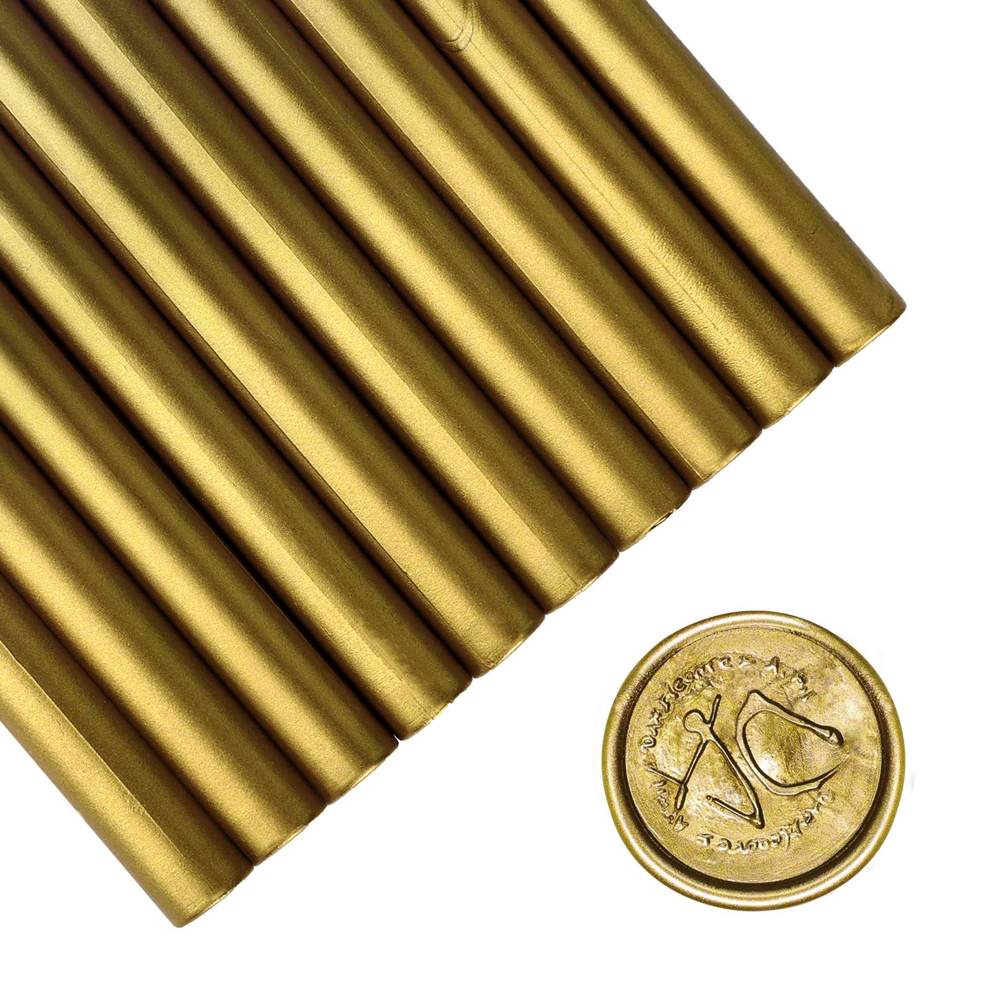 SHOWIN Gun Glue Sealing Wax Sticks for Wax Seal Stamp - Metallic Antique Gold, Great for Wedding Invitations, Cards Envelopes, Snail Mails, Wine Packages, Christmas Gift Ideas, Pack of 10