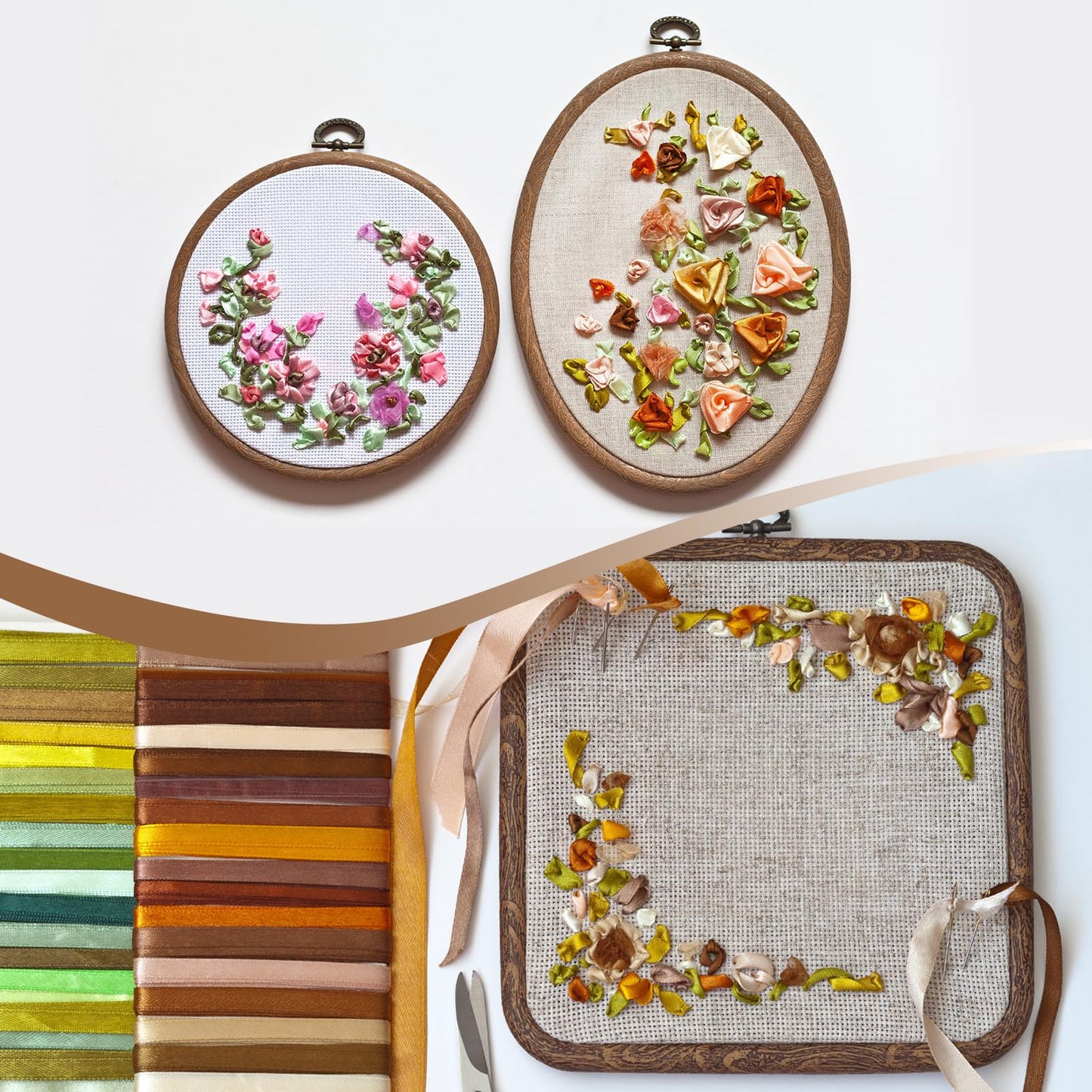 PATIKIL 6x4.7inch Embroidery Hoops, 5Pieces Imitated Wood Oval Frame Cross Stitch Hoop Ring for Embroidery Art Craft Sewing Ornaments Hanging Decoration