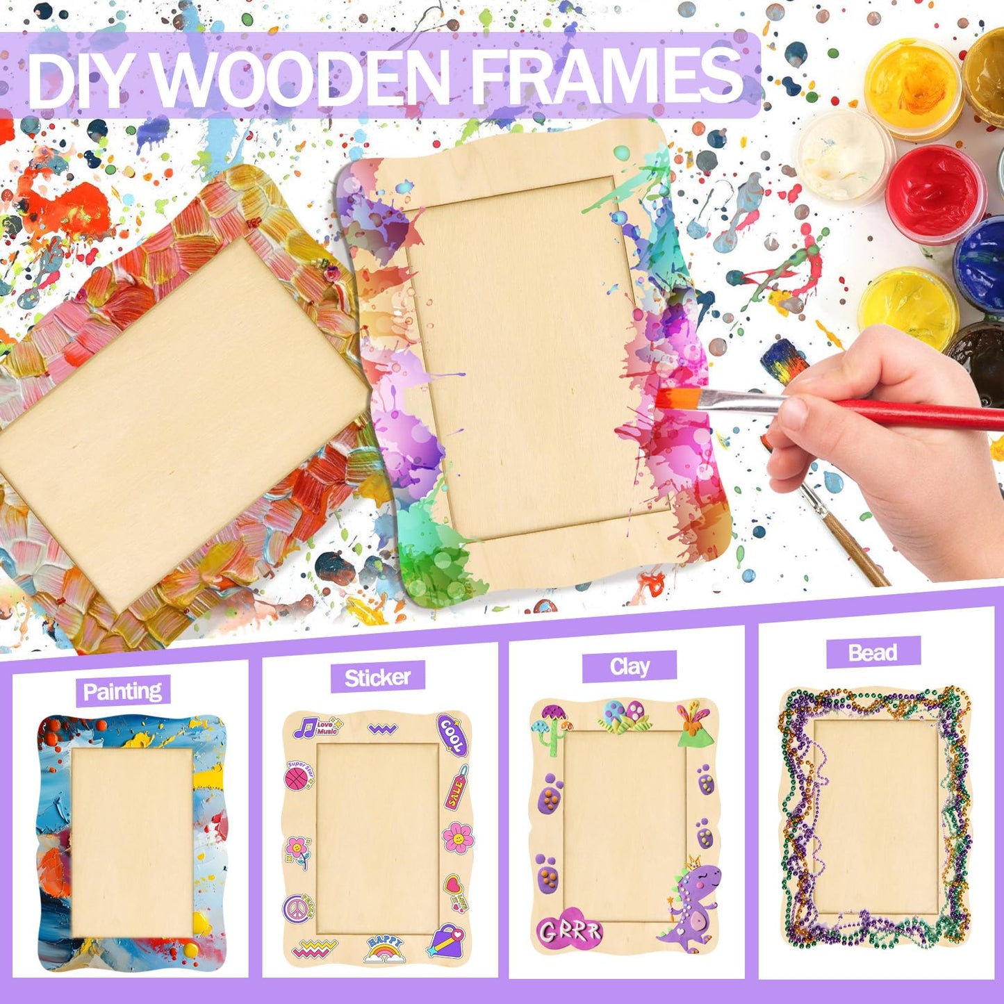 RYKOMO 20 Pack Wooden Picture Frames for Crafts, 4 x 6 Inch DIY Wood Picture Frames Unfinished Photo Frame for Valentine's Day Gift Birthday Party Wood Decor, Mothers Day Fathers Day Gift
