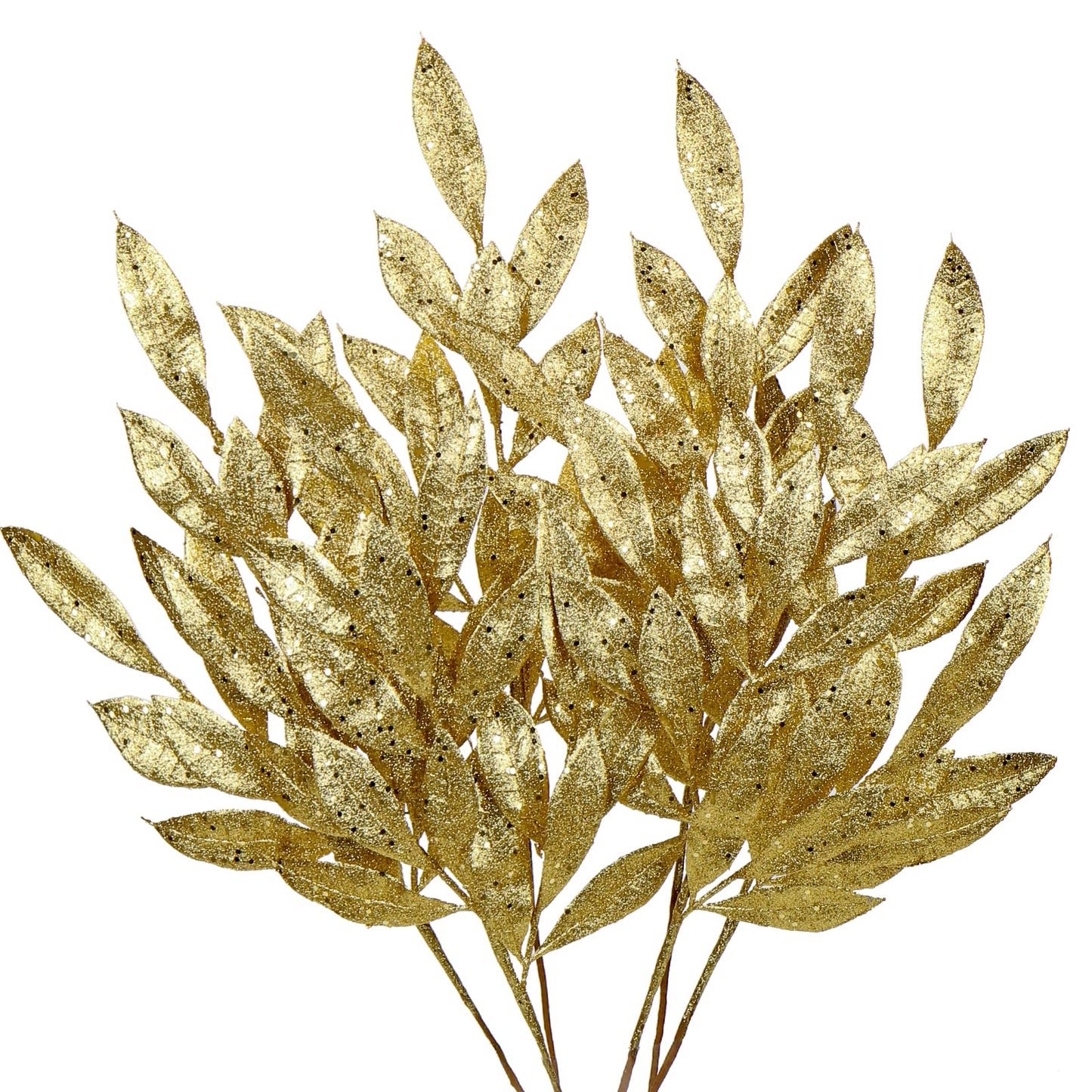 DILATATA 6Pcs Christmas Glitter Leaves Bay Leaves Spray 24" Artificial Gold Bay Leaf Picks Sprays Giltter Stems for Christmas Tree DIY Xmas Wreath Garland Home Decor - Gold