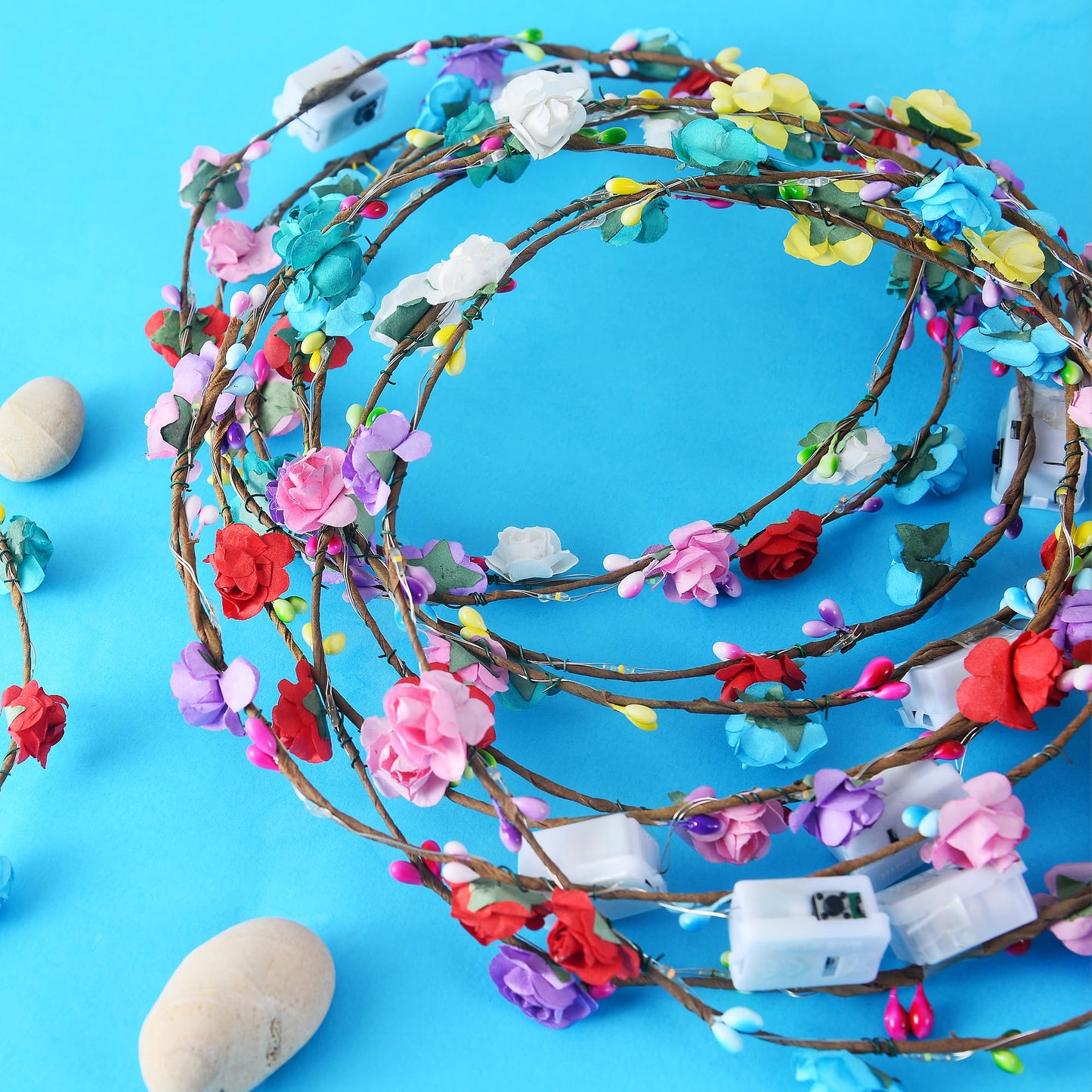 QSJQAMG 30 Pcs LED Flower Crown Headband,led Headbands,Light Up Flower Headbands for Women,Garlands Glowing Floral Wreath Crowns for Weddings,Halloween,Birthdays,Role-Playing,Beach Parties，Christmas