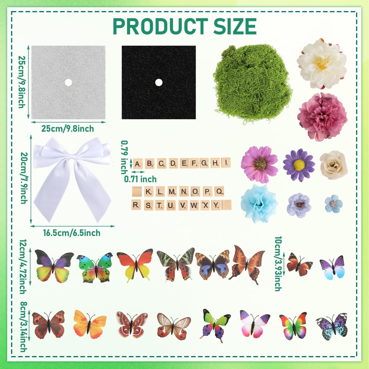 49 Pcs Spring Garden Theme DIY Graduation Cap Decor Faux Assorted Flowers White Bows 3D Butterfly Stickers Artificial Moss Crafts Alphabet Tiles for DIY Hat Grad Cap Topper Graduation Party Supplies