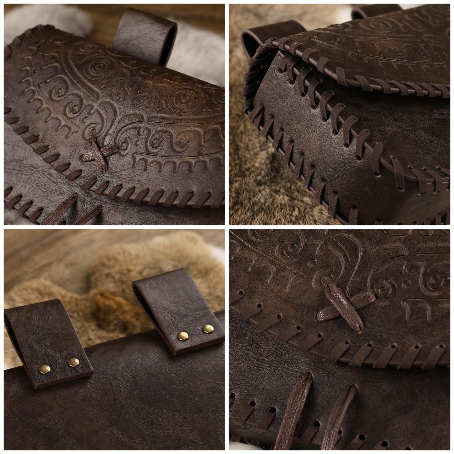 HiiFeuer Viking Craft Kits Belt Bag, Vintage DIY Kits Medieval Faux Leather Side Pack, Portable Belt Pouch for Ren Faire (Brown B)