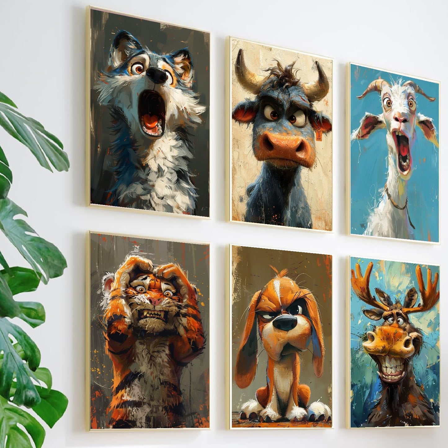 Canrichshop 6-Pack Animals Paint by Numbers Kit for Adults Frameless,Funny DIY Adult Oil Painting Kits on Canvas,Easy Acrylic Paint by Number Beginners for Home Decor 9.8x13.8 Inch