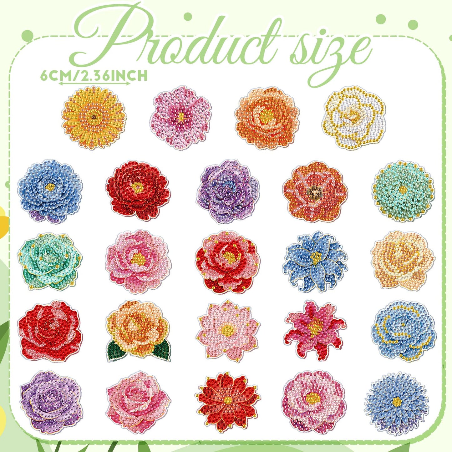 Kenning 24 Pcs Spring Flowers Diamond Painting Brooch Bulk Diamond Art Pins Kits for Adults 5d Rhinestones Floral Lapel Brooch for Beginner DIY Crafts Wedding Jewelry Spring Party Gifts