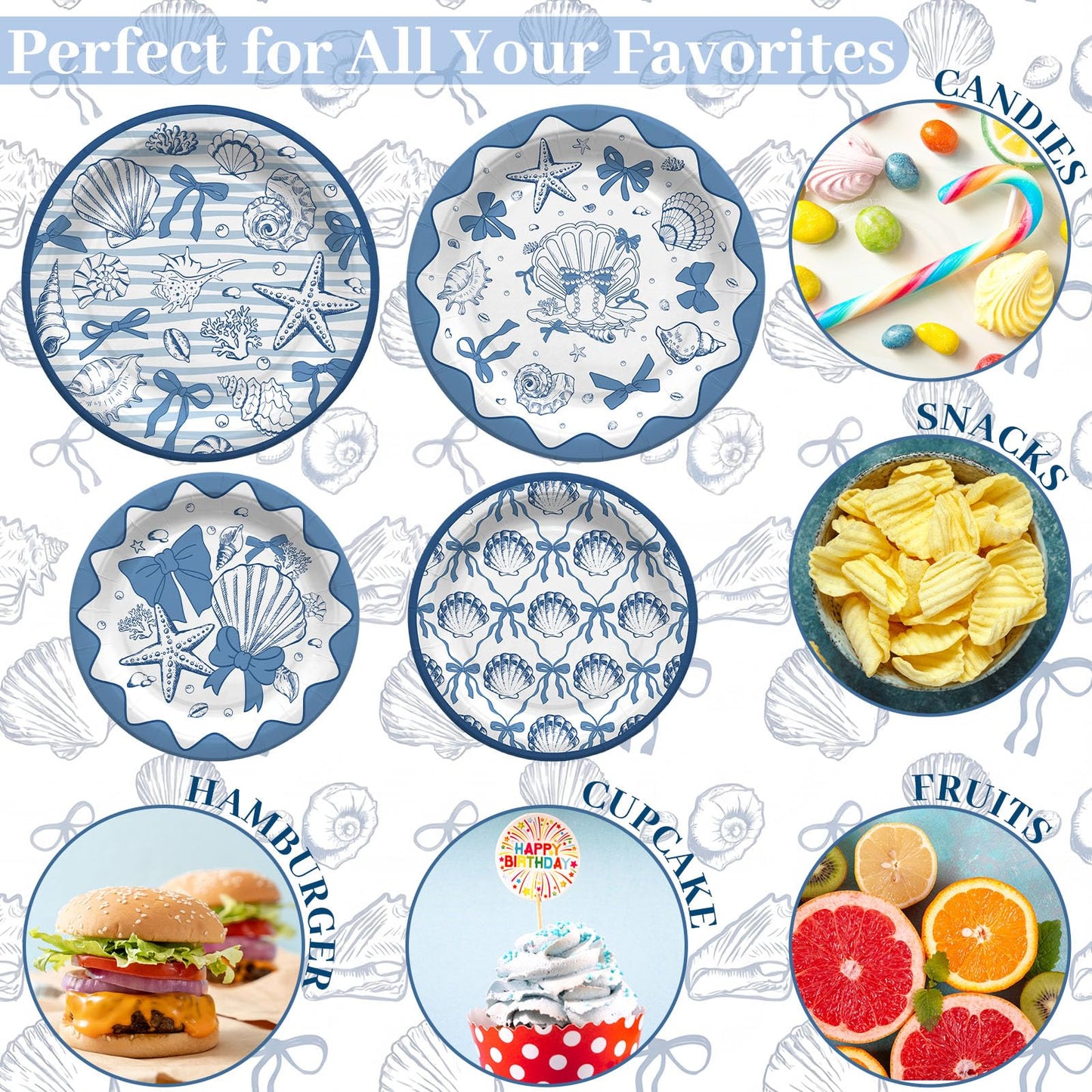 Acellegic 48 Pcs Beach Seashell Paper Plates 9"and 7" Oval Coastal Summer Starfish Disposable Paper Plates Under The Sea Ocean Theme Party Supplies for Summer Beach Birthday Wedding Party Decorations