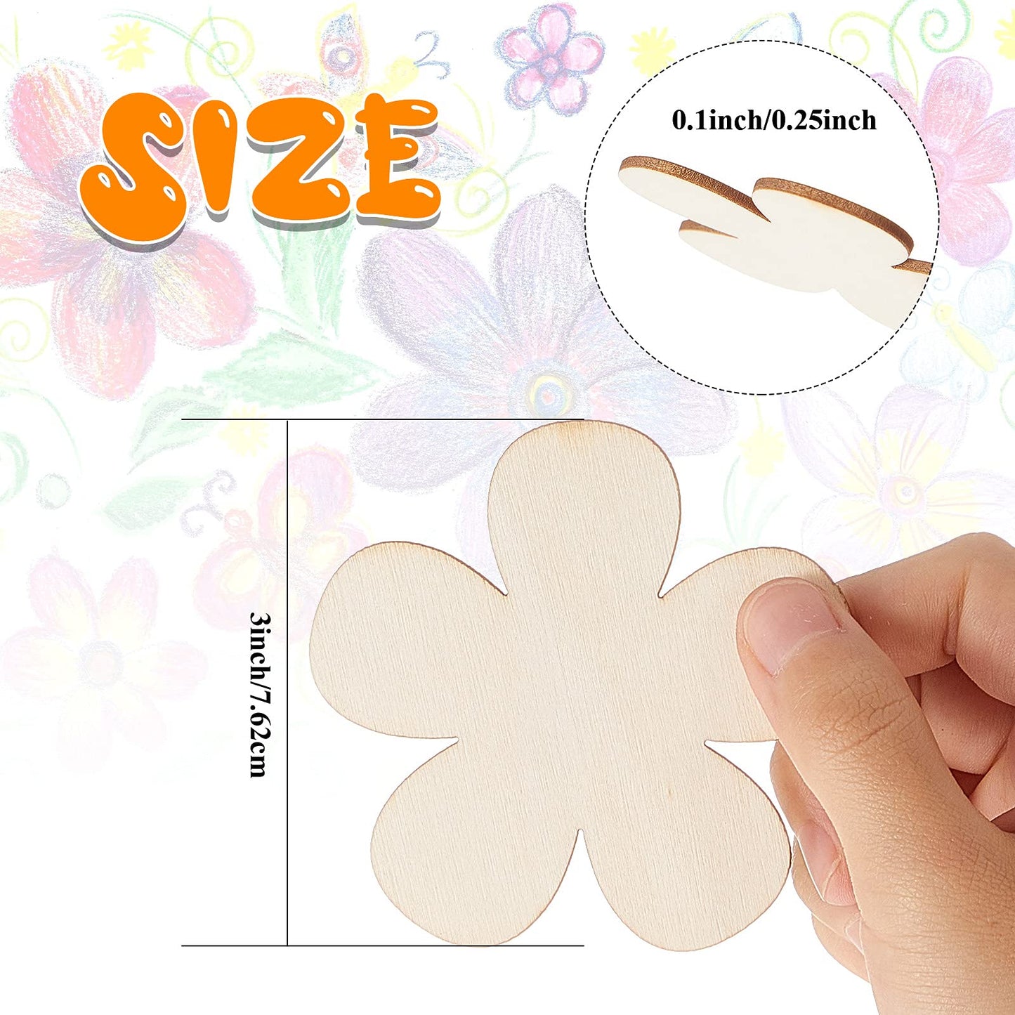 Blulu 50 Pcs 3 Inch Unfinished Wooden Flower Cutouts Wooden Discs Crafts Blank Flower Shape Ornaments Embellishments Slices for DIY Projects Decoration