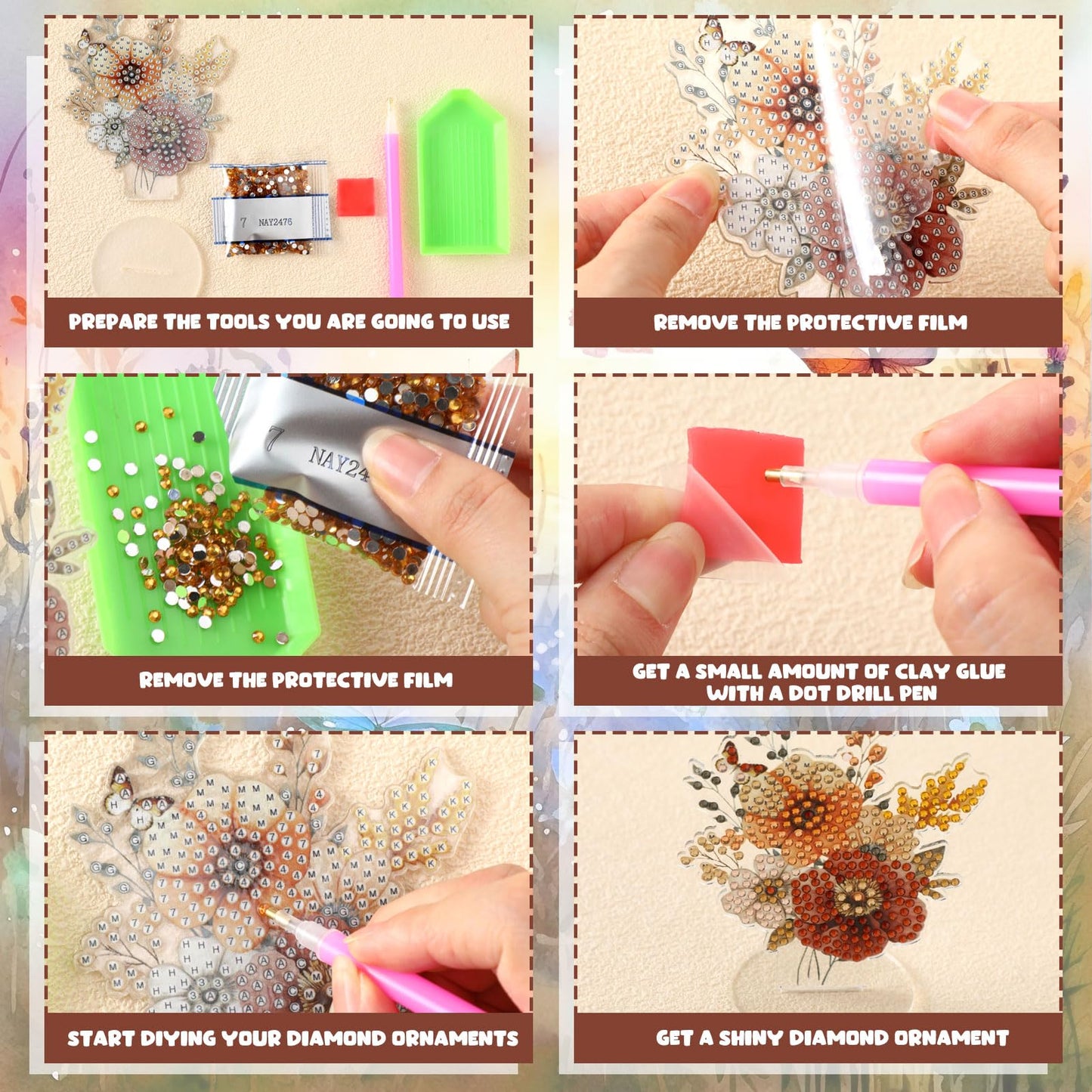 Kosiz 9 Pcs Thanksgiving Diamond Painting Tabletop Decorations Fall Wildflower Diamond Art Kits for Adults Double Sided Acrylic Flower Centerpiece for Tables DIY Crafts Party Decor Thanksgiving Gifts