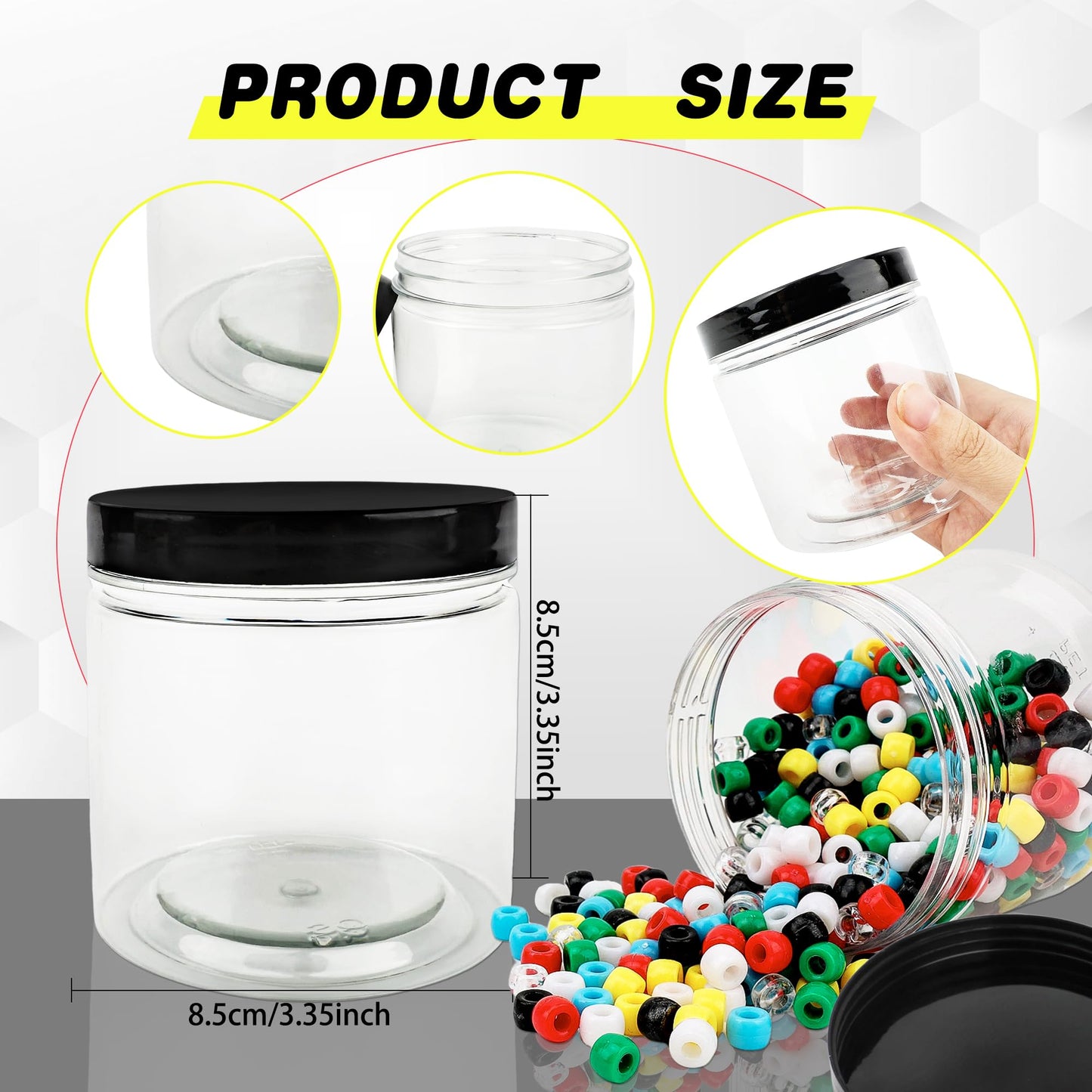 20 Pack 12 oz Plastic Jars with Lids Plastic Empty Storage Containers Refillable Clear Round Cosmetics Containers for Candy Kitchen Food Storage DIY Crafts Making