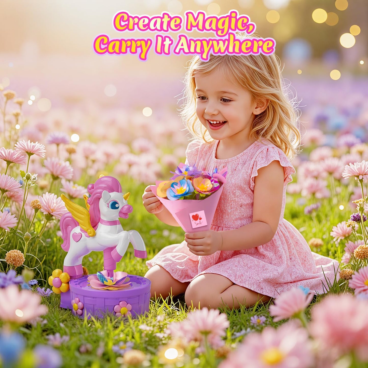 Zmpolir Craft Kits, Push-to-Create Bouquet Maker, Unicorn Toys for Girl Age 3-12, Fabric Bouquet Toys, Kids DIY Arts and Crafts Kit, Creative Birthday Gifts for 3 4 5 6 7 8 9 10 11 12 Year Old Girls