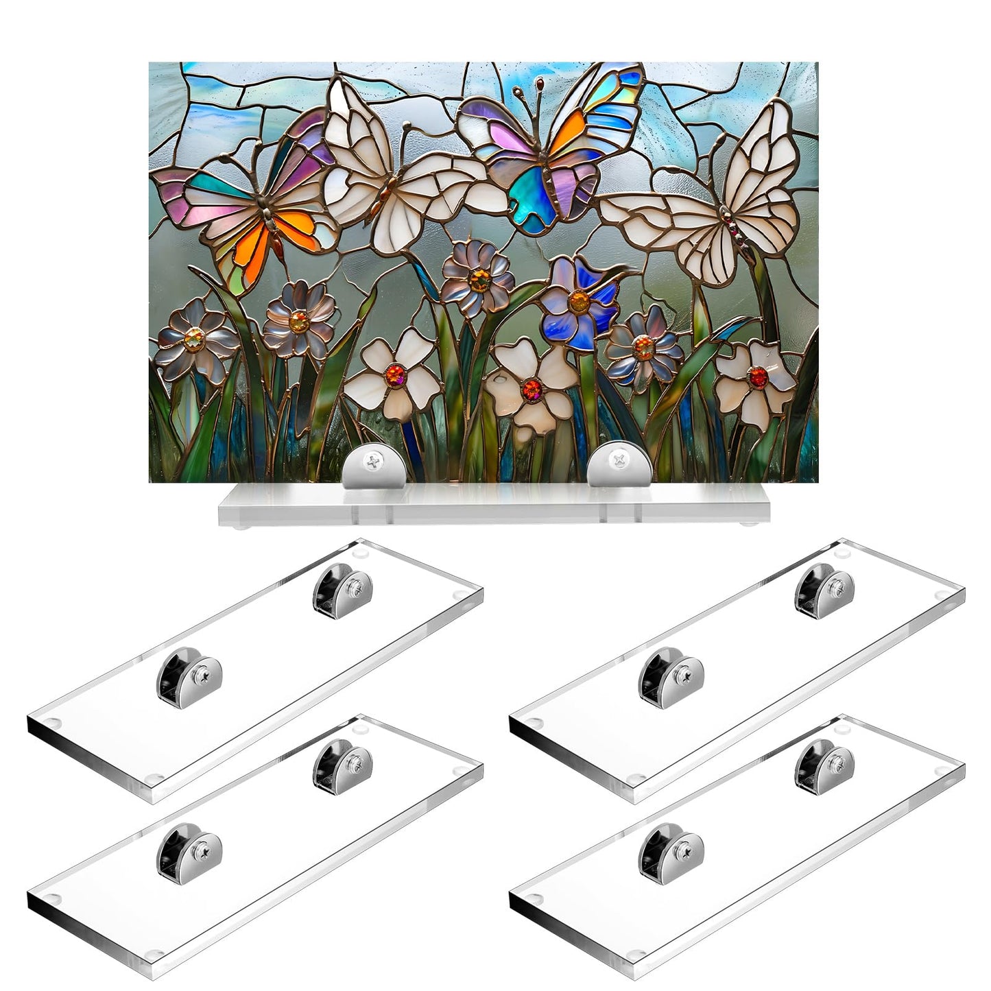 RattanView 4 Pcs Acrylic Adjustable Glass Display Stands Easel for Glass Art Creations, Stained, Ceramic Tiles, Plaques, Picture, Collectibles Ceramic Tiles Photo Office Trade Show Office, or Home