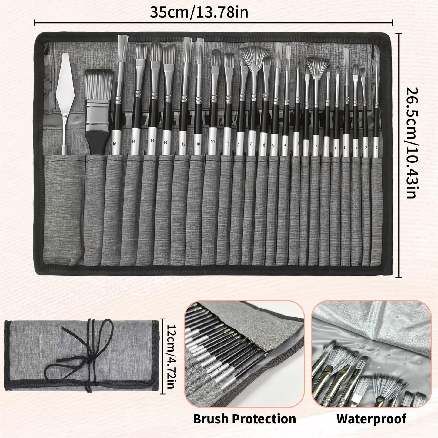 CllyCnny 25pcs Paint Brush Set, Professional Artist Paint Brushes for Acrylic Painting, Oil, Watercolor, Gouache, with Paint Spatula and Cloth Roll - Art Supplies for Artists and Beginners