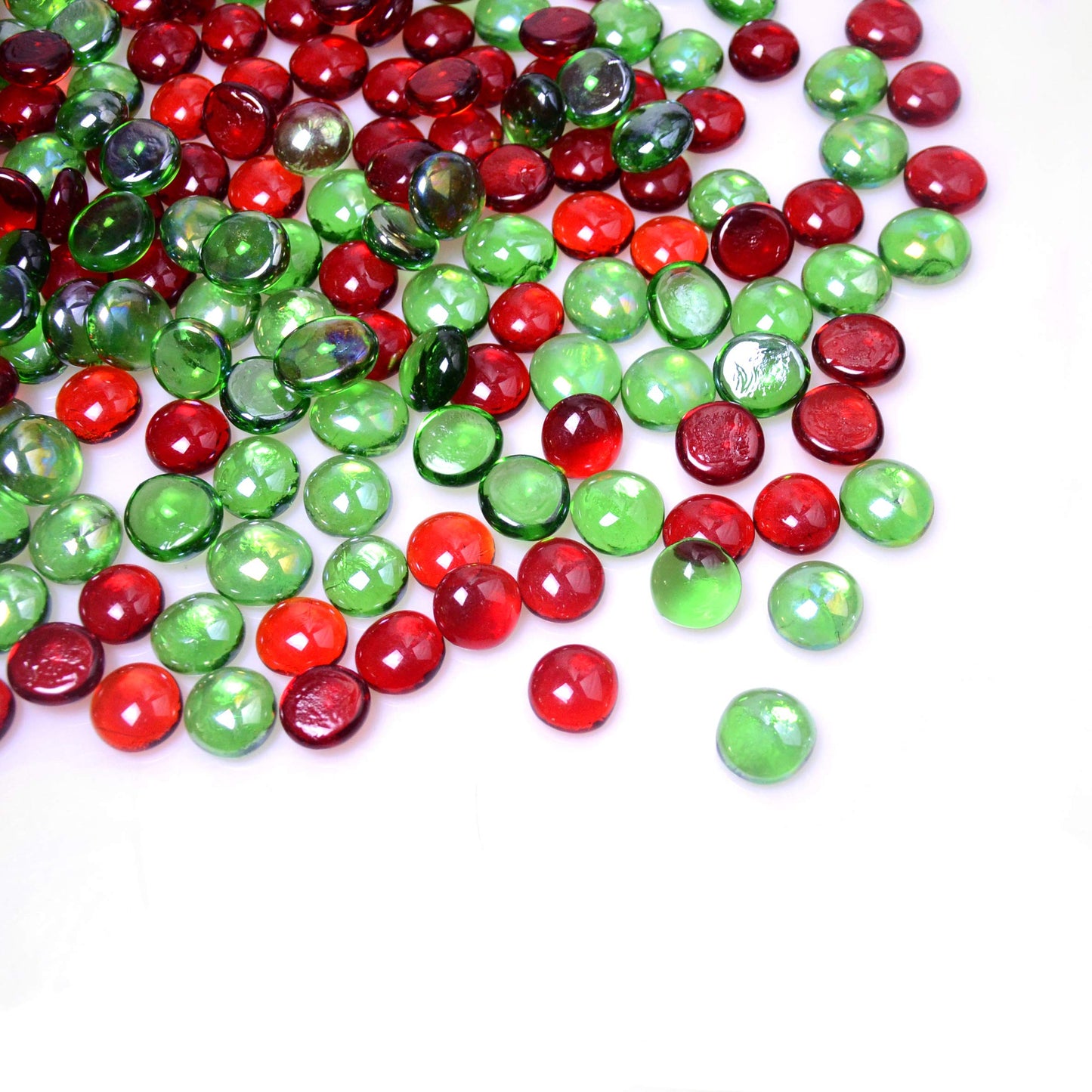 Kissvian Flat Glass Marbles/Gems/Stones/Beads for Home Décor Vase Filler Table Scatter Art Craft Aquarium – 2LB (17-20mm, Approx. 3/4") Red & Green