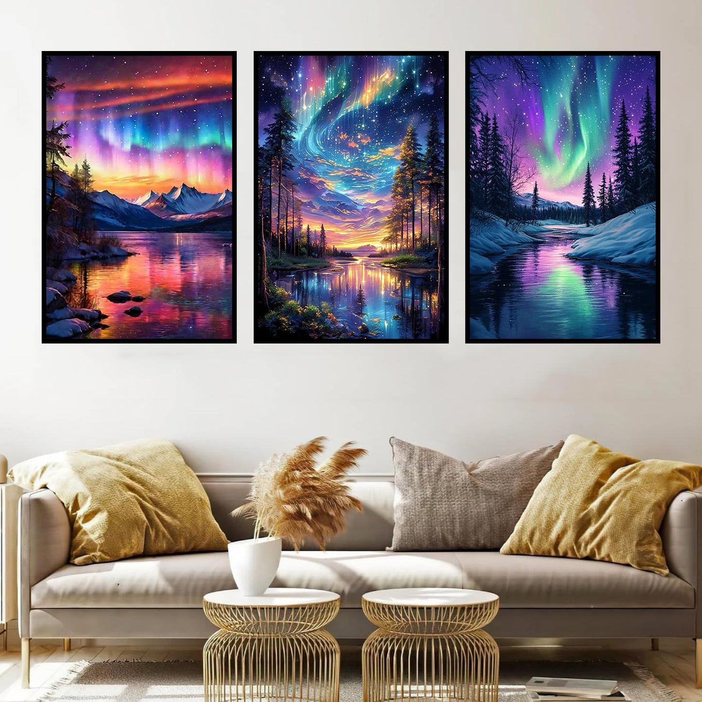 Axquilon 3 Packs Framed Paint by Numbers Kit for Adults - Aurora Adult Paint by Number Kits with Easel, Easy Adults' Paint-by-Number Kits for Gift Home Wall Decor 8x10in