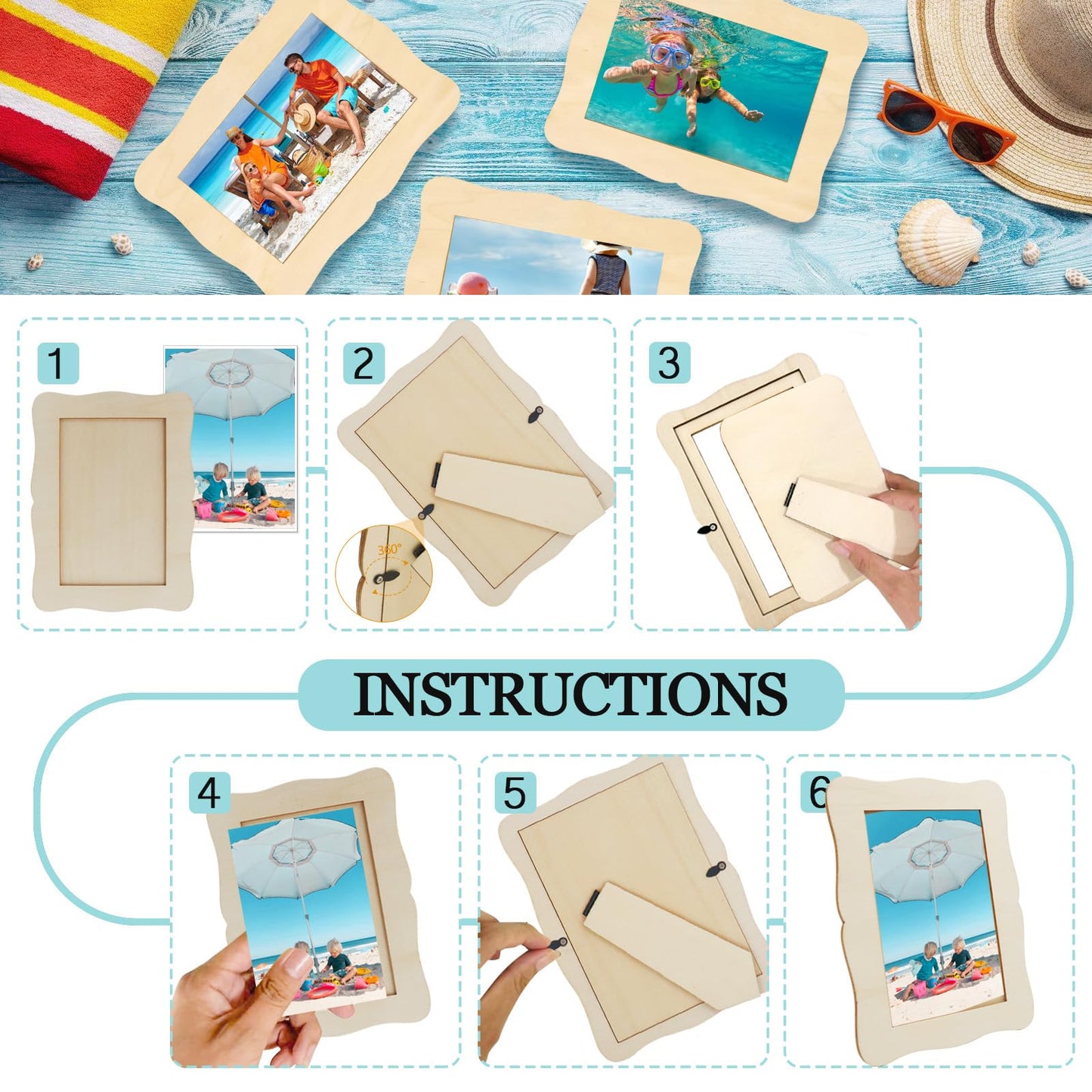 RYKOMO 12 Pieces DIY Wooden Picture Frames, Unfinished Solid Wood Photo Picture Frames for 4 x 6 in Photos, Standing Wooden Picture Frame for Valentine's Day Gift, New Year, Father's Day, Mother's Day DIY Crafts(Wave shape)