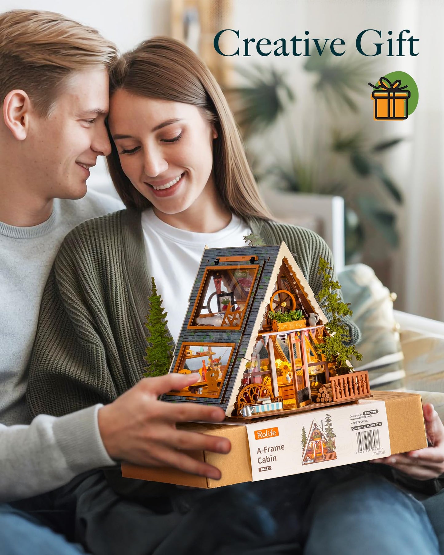Rolife DIY Miniature House Kit for Adults, A-Frame Cabin Mini Wooden Dollhouse Kit, Tiny House Diorama Building Kits-Birthday Craft Home Decor Hobbies Gift for Teens Kids