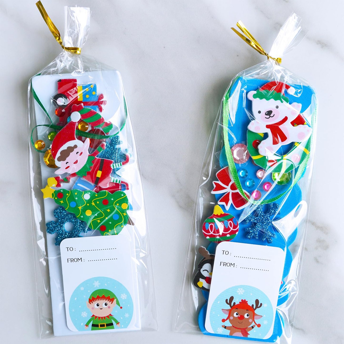 Winlyn 36 Sets Christmas Craft Kits Winter Crafts DIY Holiday Bookmarks Ornaments Art Sets Snowman Reindeer Pine Tree Penguin Foam Stickers Arts and Crafts for Kids Classroom Activities Party Favors